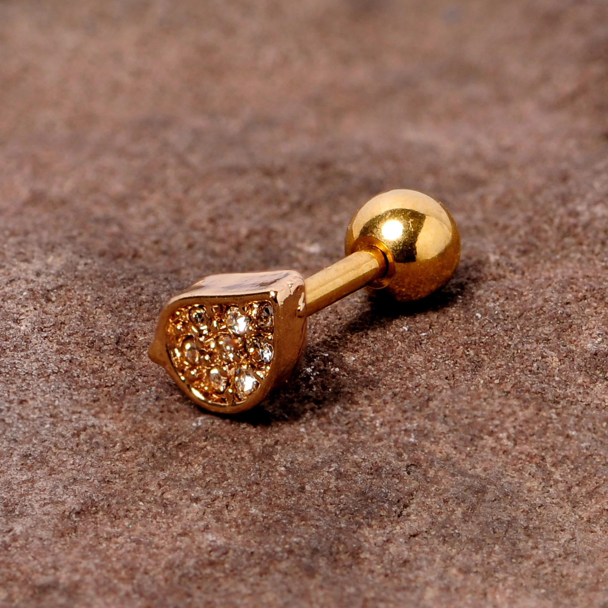 16G 1/4 Clear CZ Gem Gold Tone Swirl Cartilage Tragus Earring - Image 2