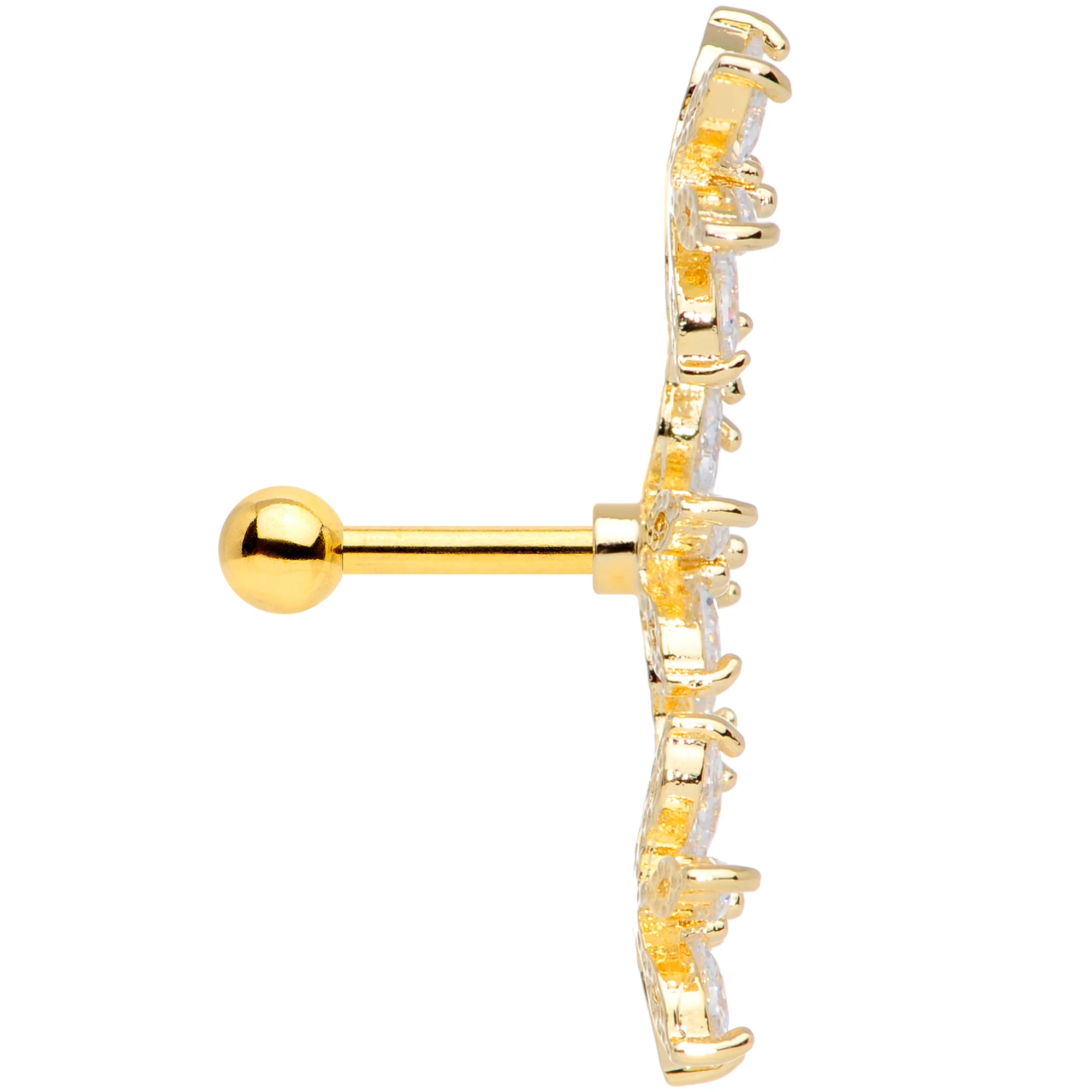 16G 1/4 Clear CZ Gem Gold Tone Tri Flower Cartilage - Image 4
