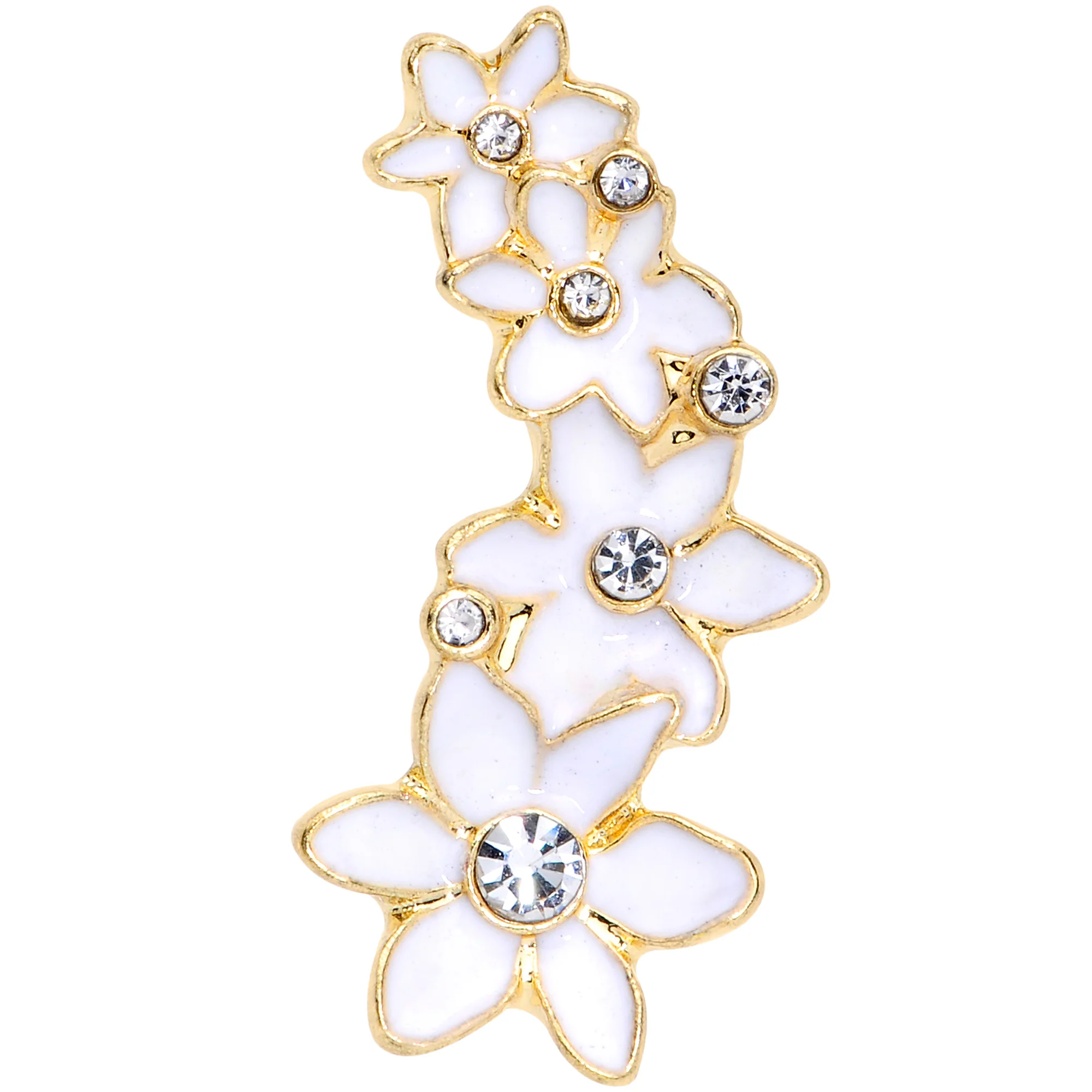 16G 1/4 Clear CZ Gem Gold Tone White Flower Left Cartilage Tragus - Image 2