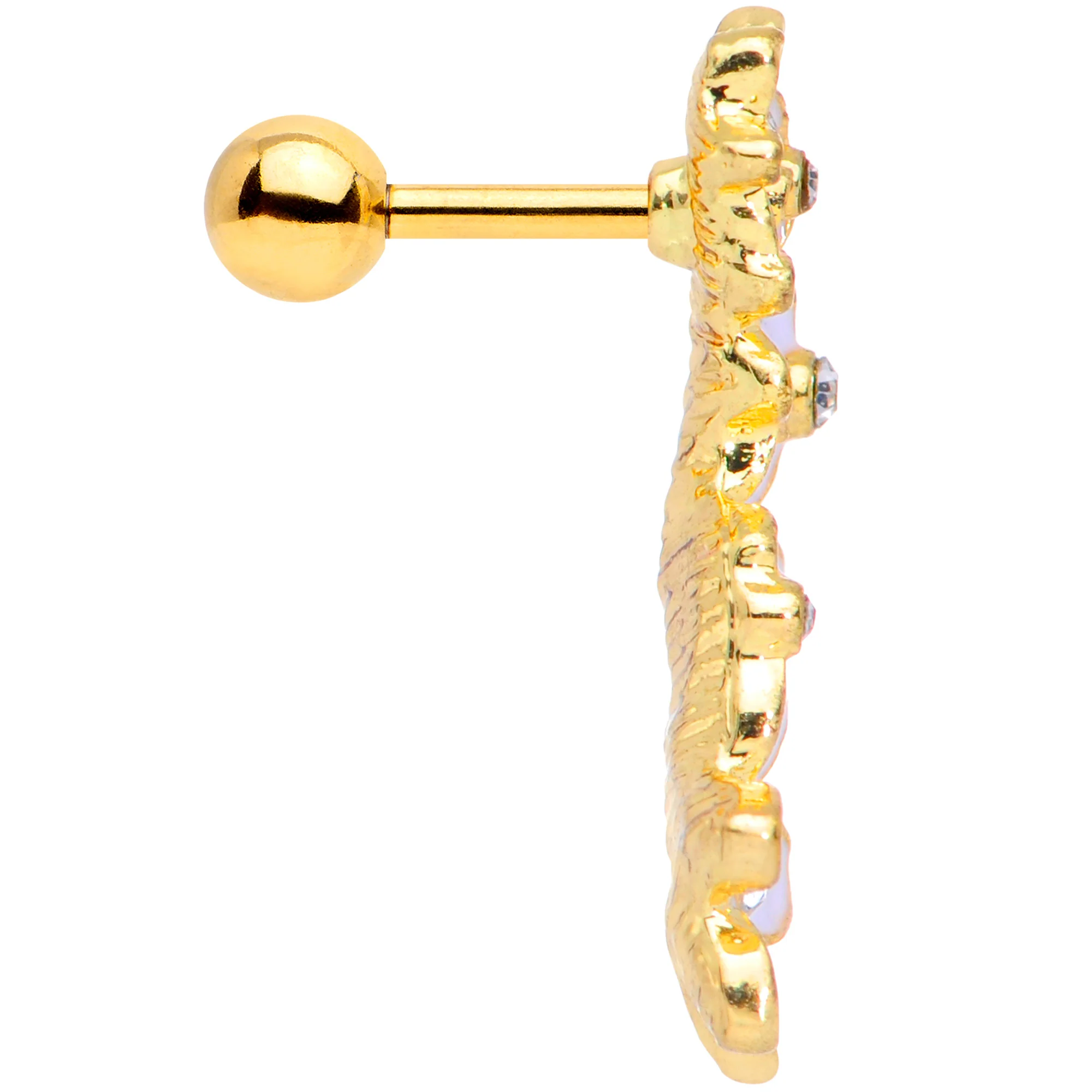 16G 1/4 Clear CZ Gem Gold Tone White Flower Left Cartilage Tragus - Image 3