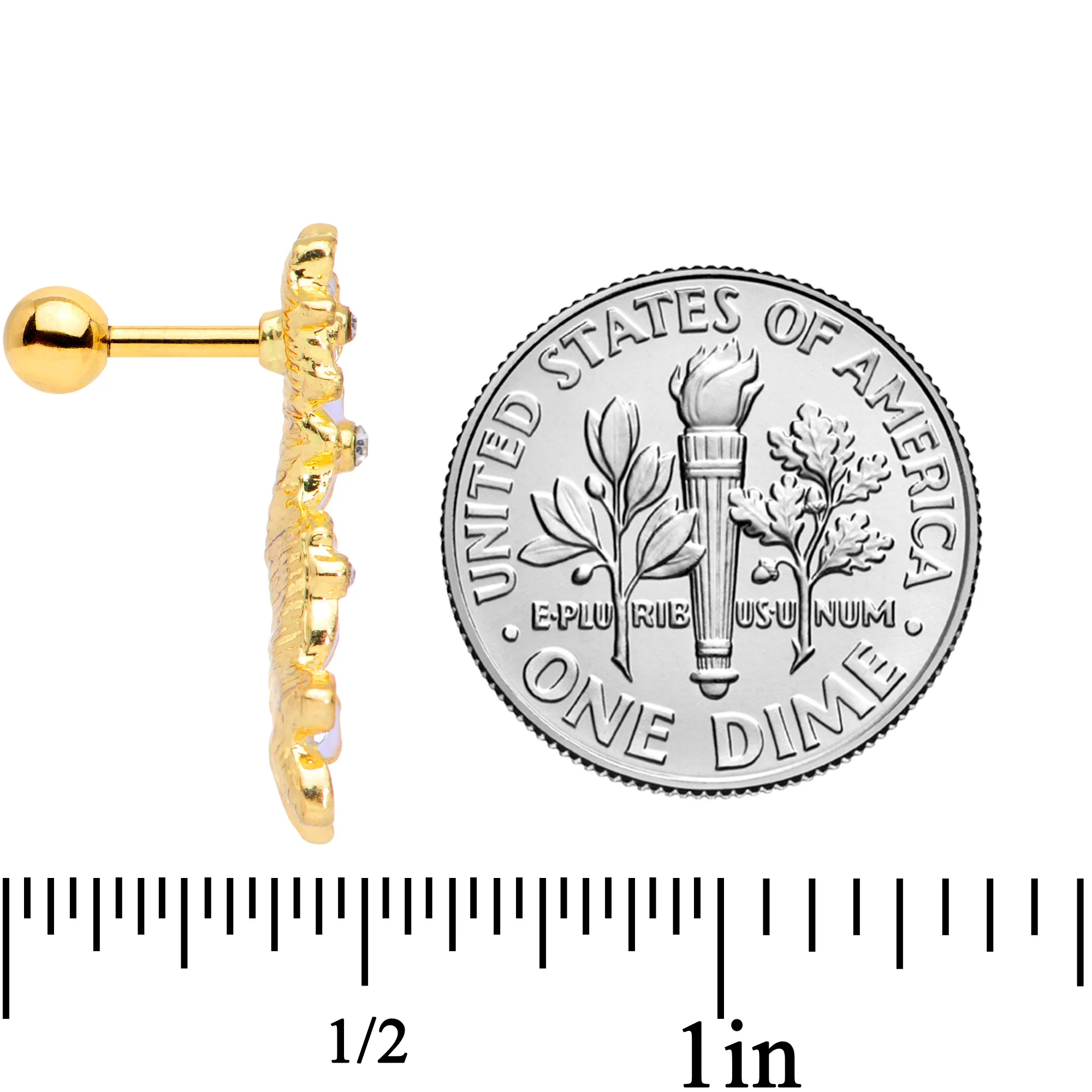 16G 1/4 Clear CZ Gem Gold Tone White Flower Left Cartilage Tragus - Image 4