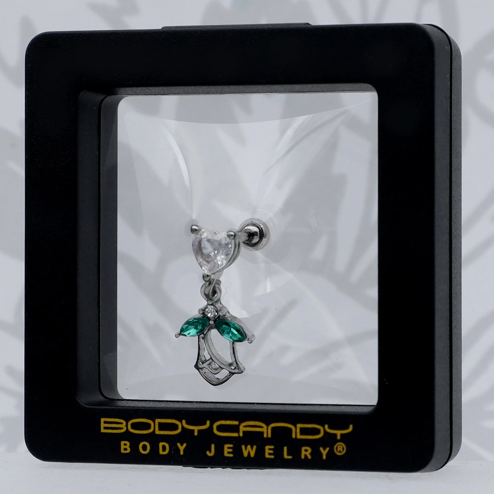 16G 1/4 Clear CZ Gem Heart And Rose Dangle Cartilage Earring - Image 8