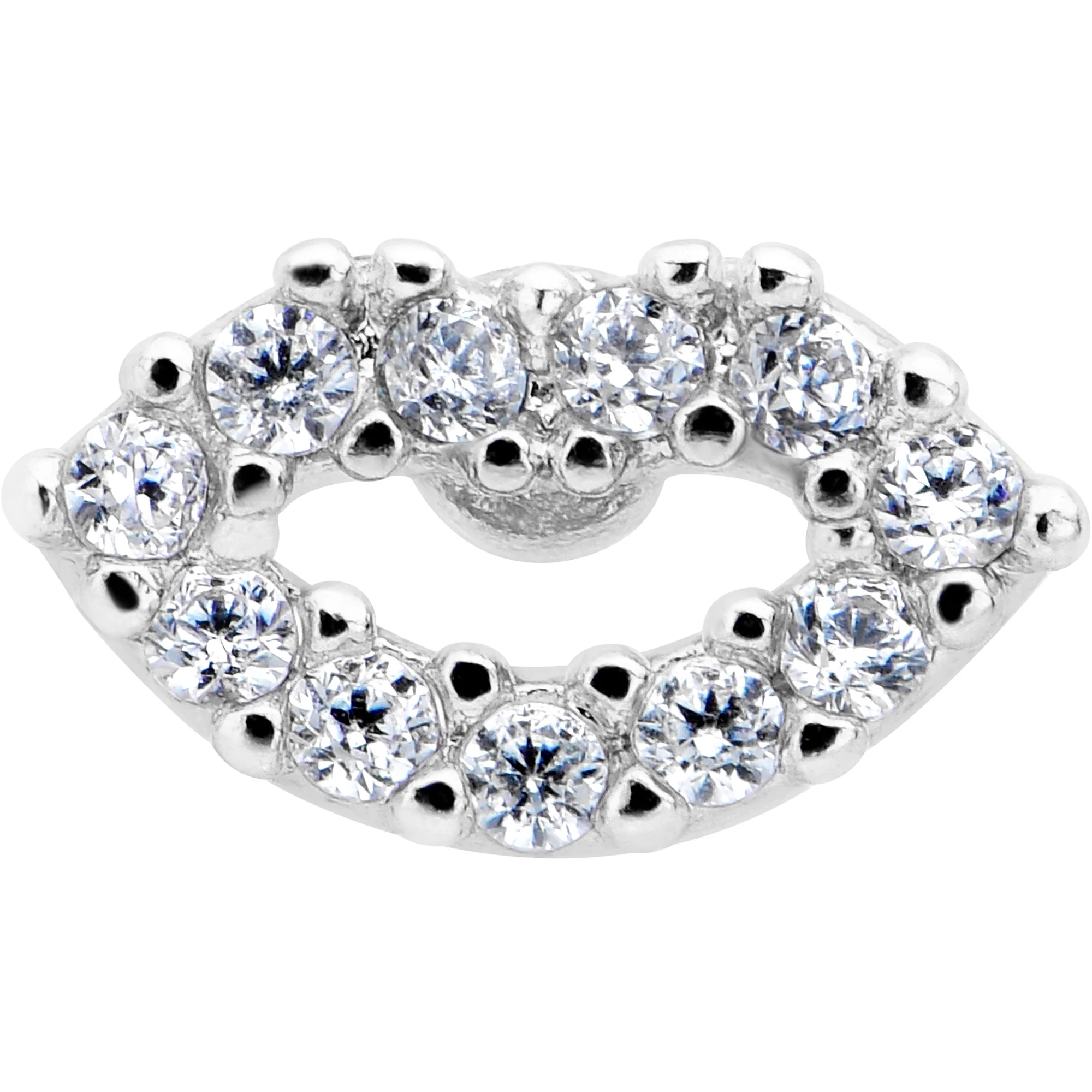 16G 1/4 Clear CZ Gem Kissy Lips Threadless Labret Tragus - Image 2