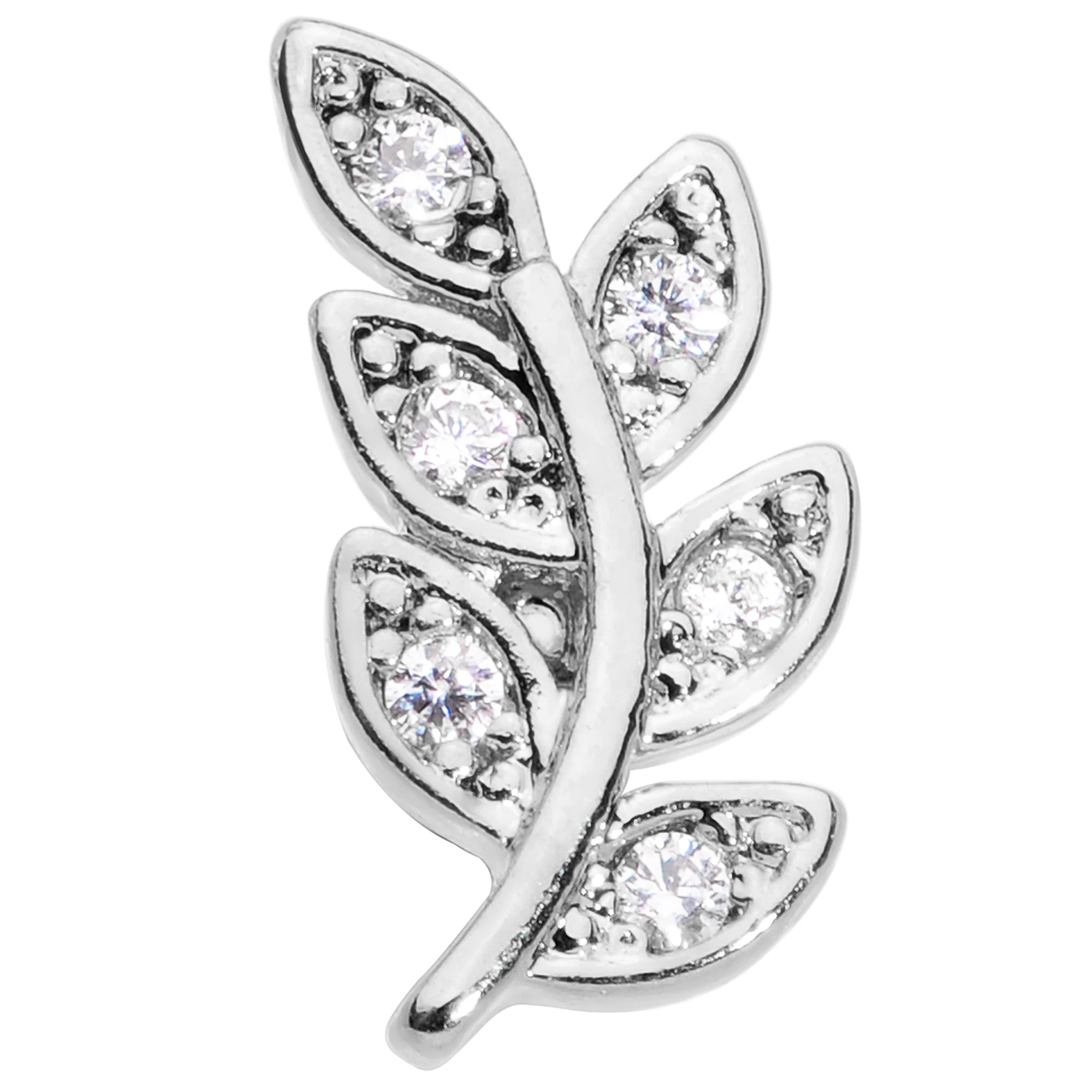 16G 1/4 Clear CZ Gem Leaf Internally Threaded Labret Tragus - Image 2