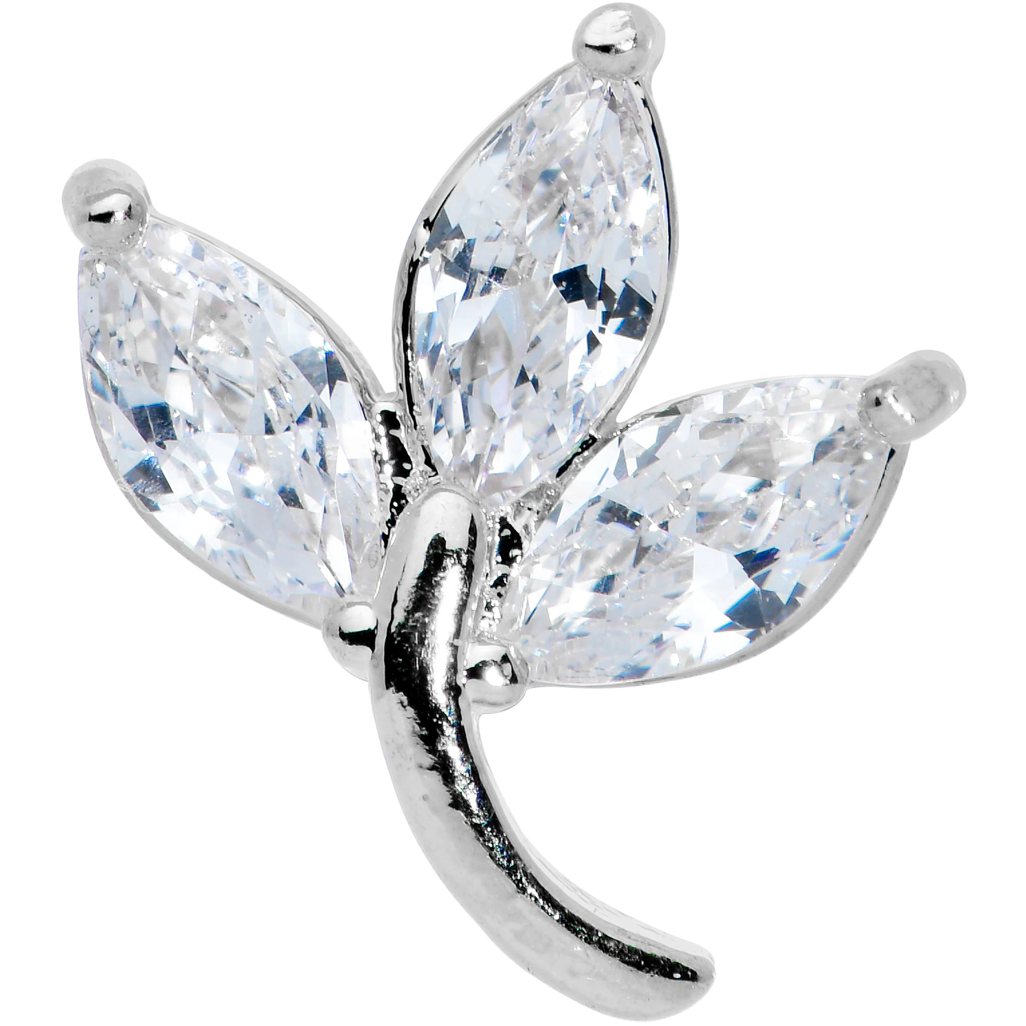 16G 1/4 Clear CZ Gem Leaves Internally Threaded Labret Tragus - Image 2
