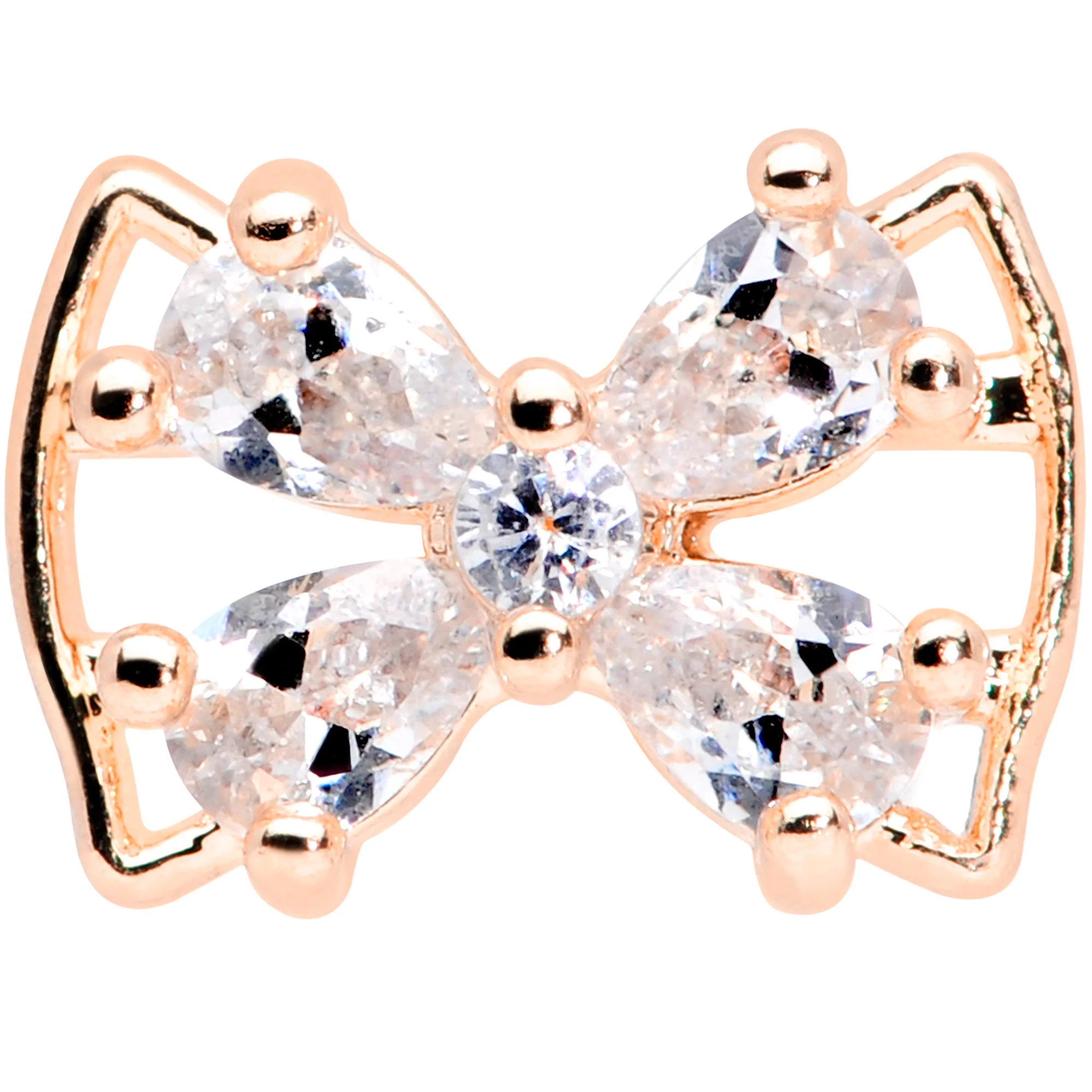 16G 1/4 Clear CZ Gem Rose Gold Tone Beauty Bow Cartilage Tragus - Image 2