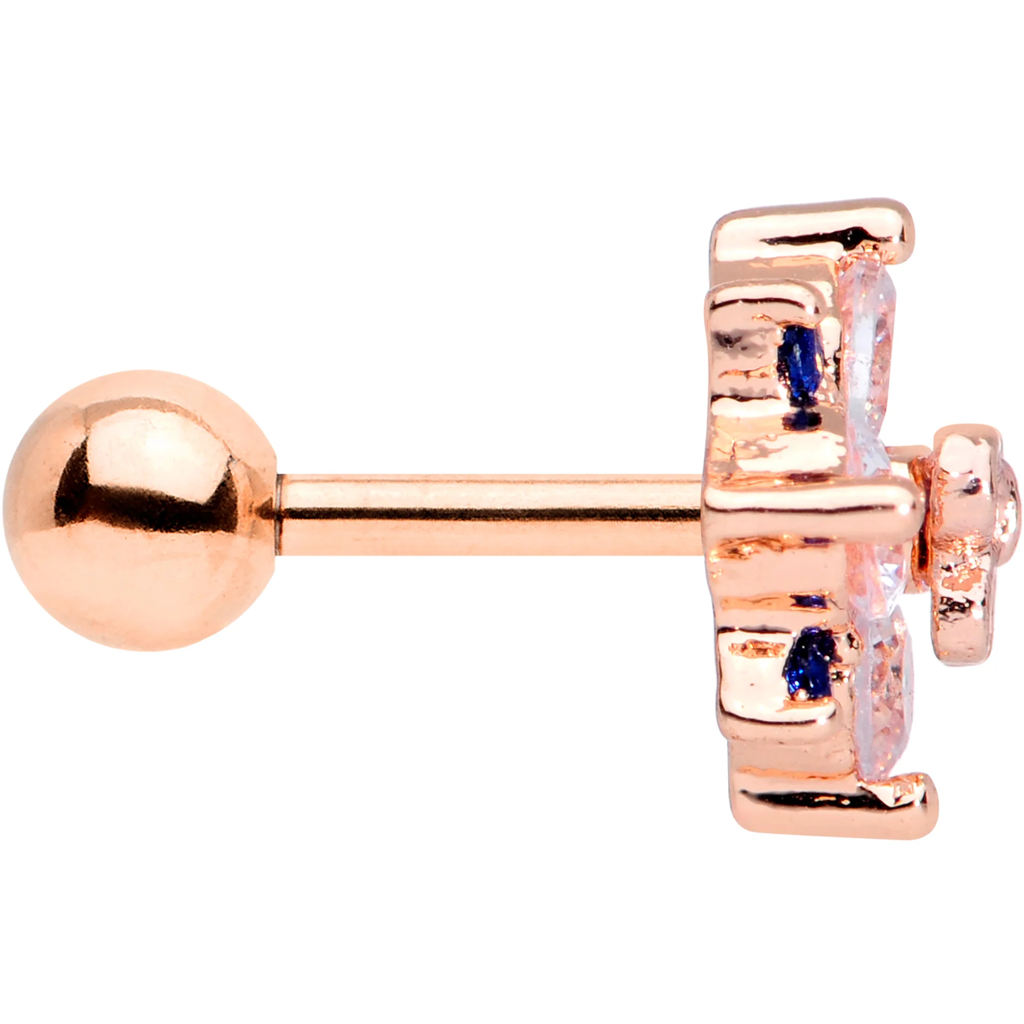 16G 1/4 Clear CZ Gem Rose Gold Tone Bow Star Cartilage Tragus - Image 3