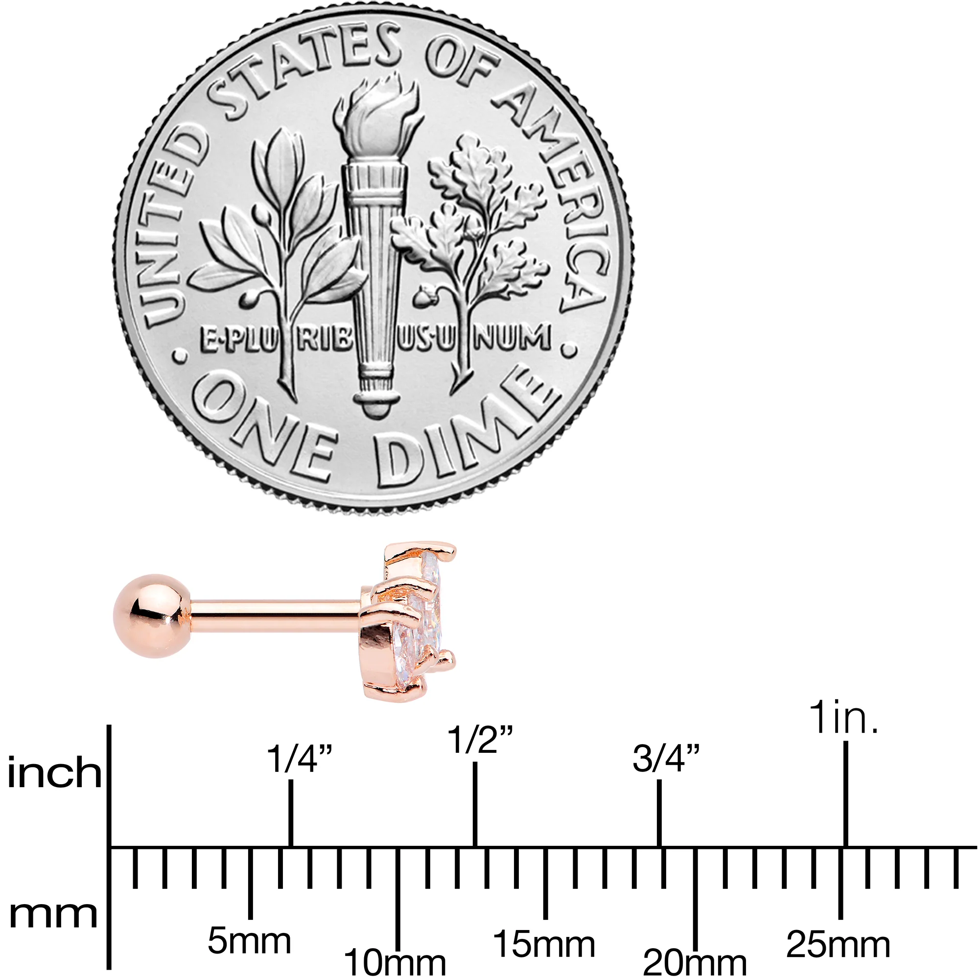 16G 1/4 Clear CZ Gem Rose Gold Tone Crown Cartilage Tragus Earring - Image 4