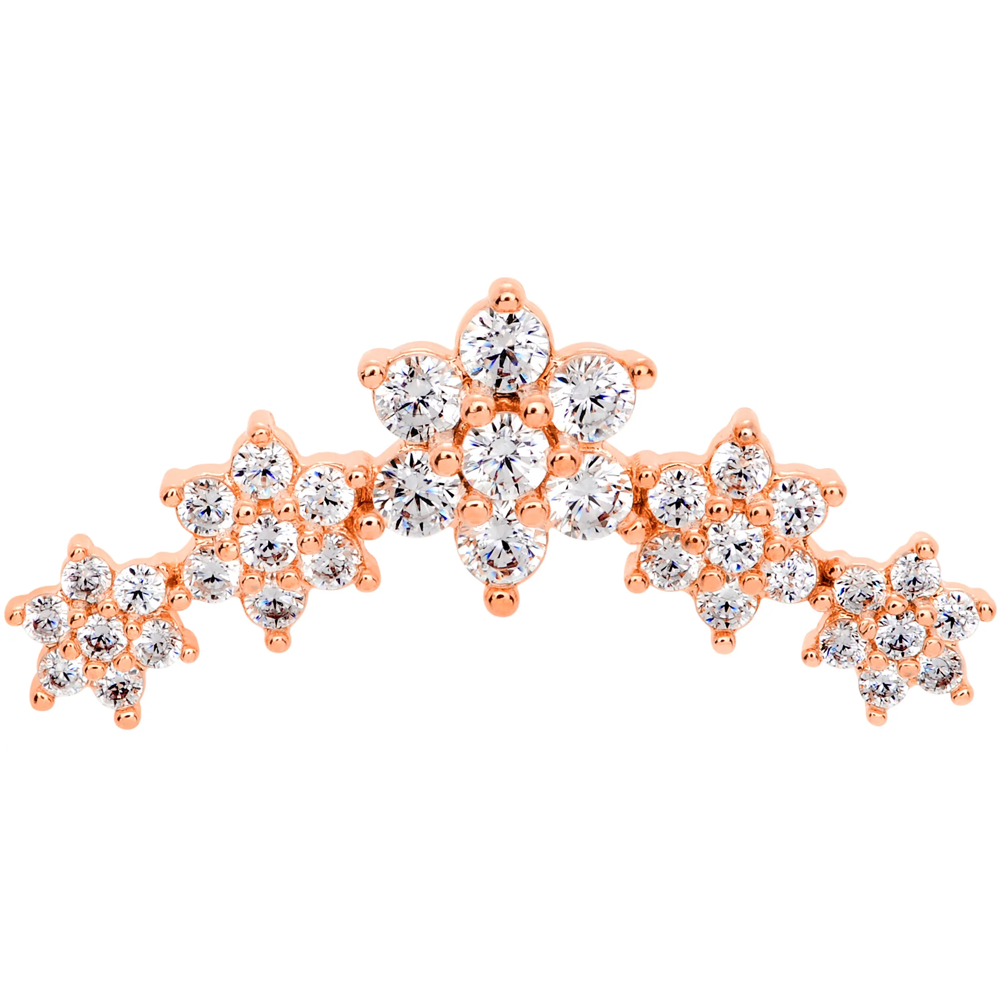 16G 1/4 Clear CZ Gem Rose Gold Tone Floral Internal Thread Labret - Image 2