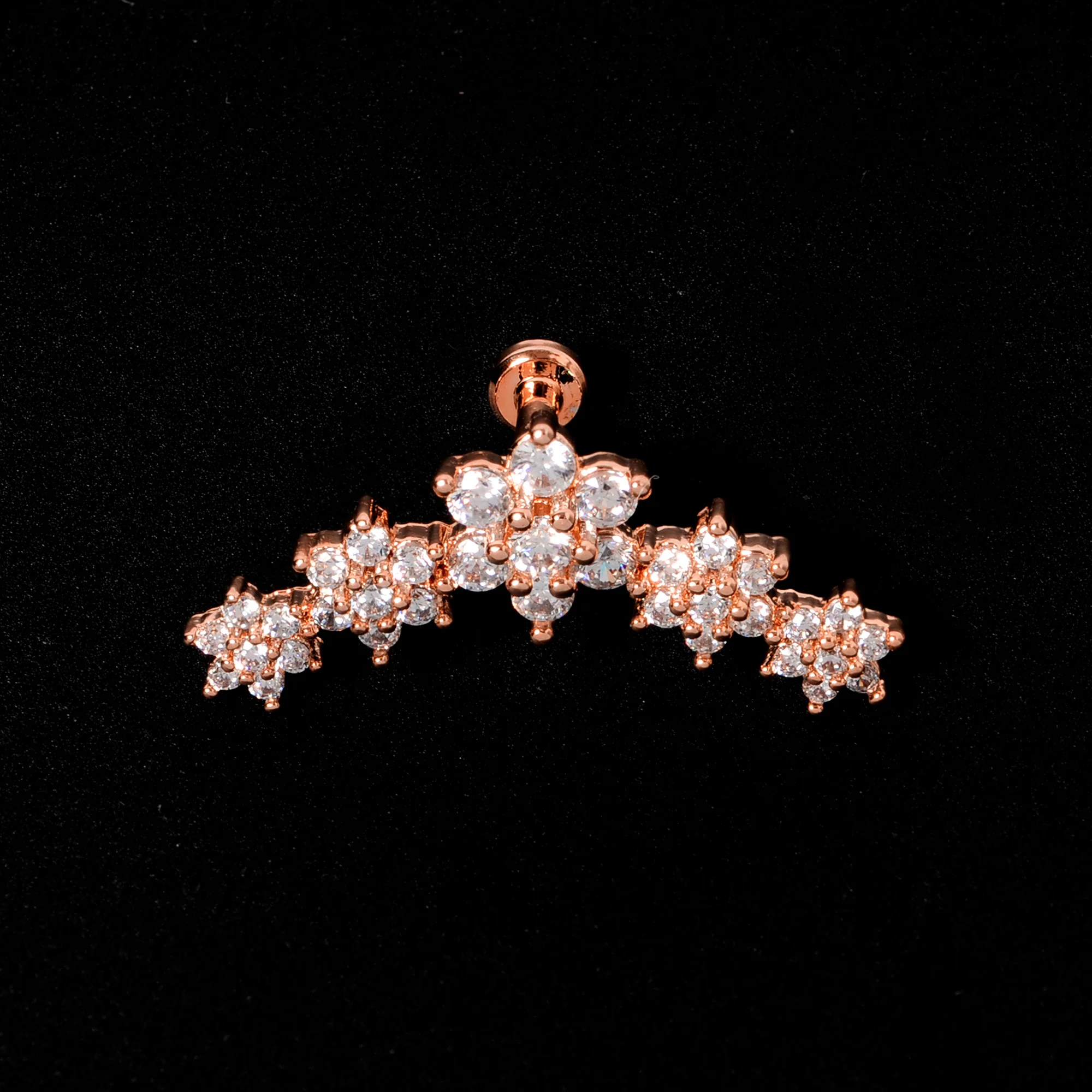 16G 1/4 Clear CZ Gem Rose Gold Tone Floral Internal Thread Labret - Image 6