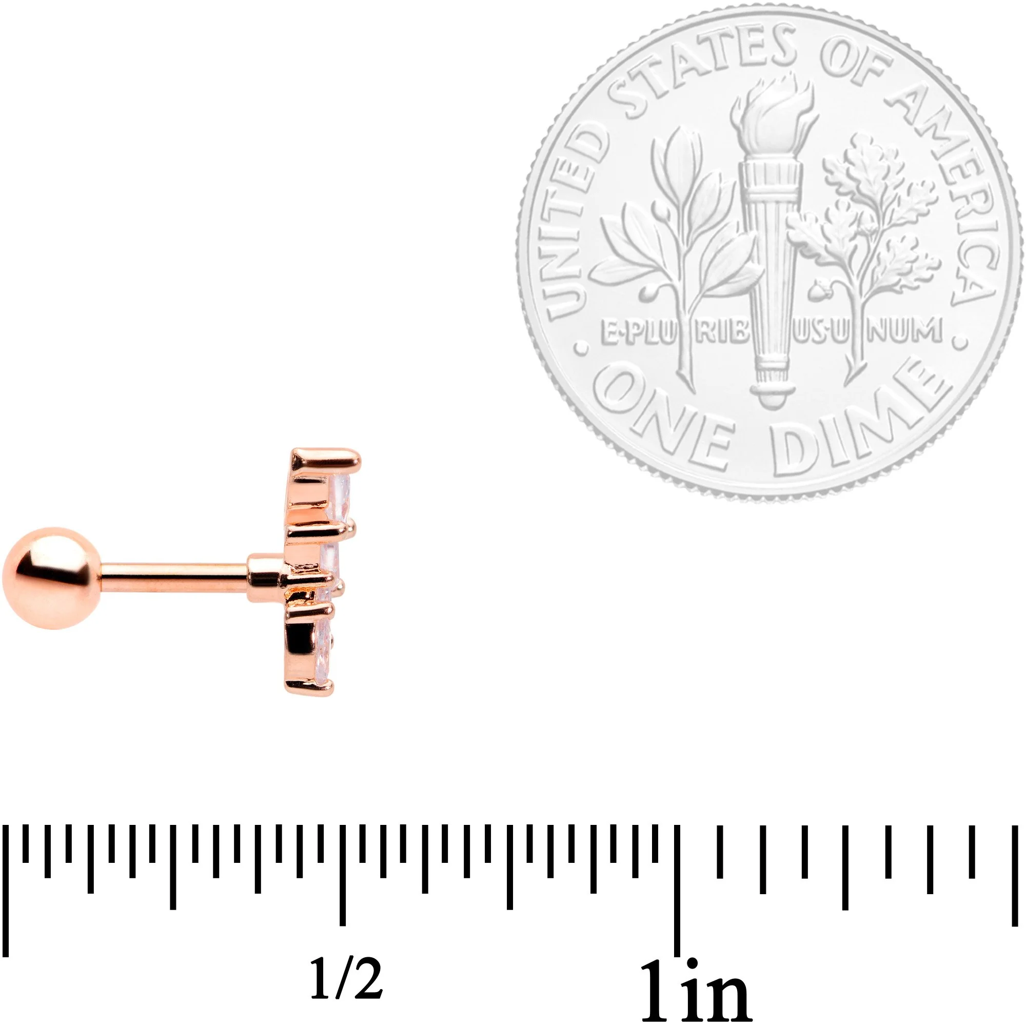 16G 1/4 Clear CZ Gem Rose Gold Tone Geometric Tragus Set of 3 - Image 3