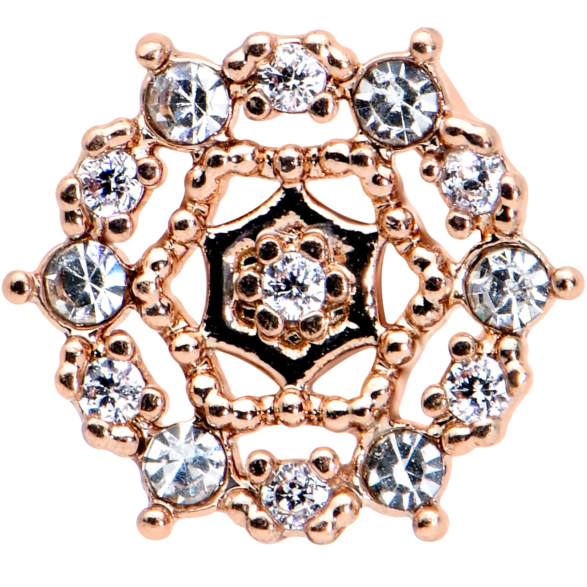 16G 1/4 Clear CZ Gem Rose Gold Tone Geometric Web Tragus Earring - Image 2