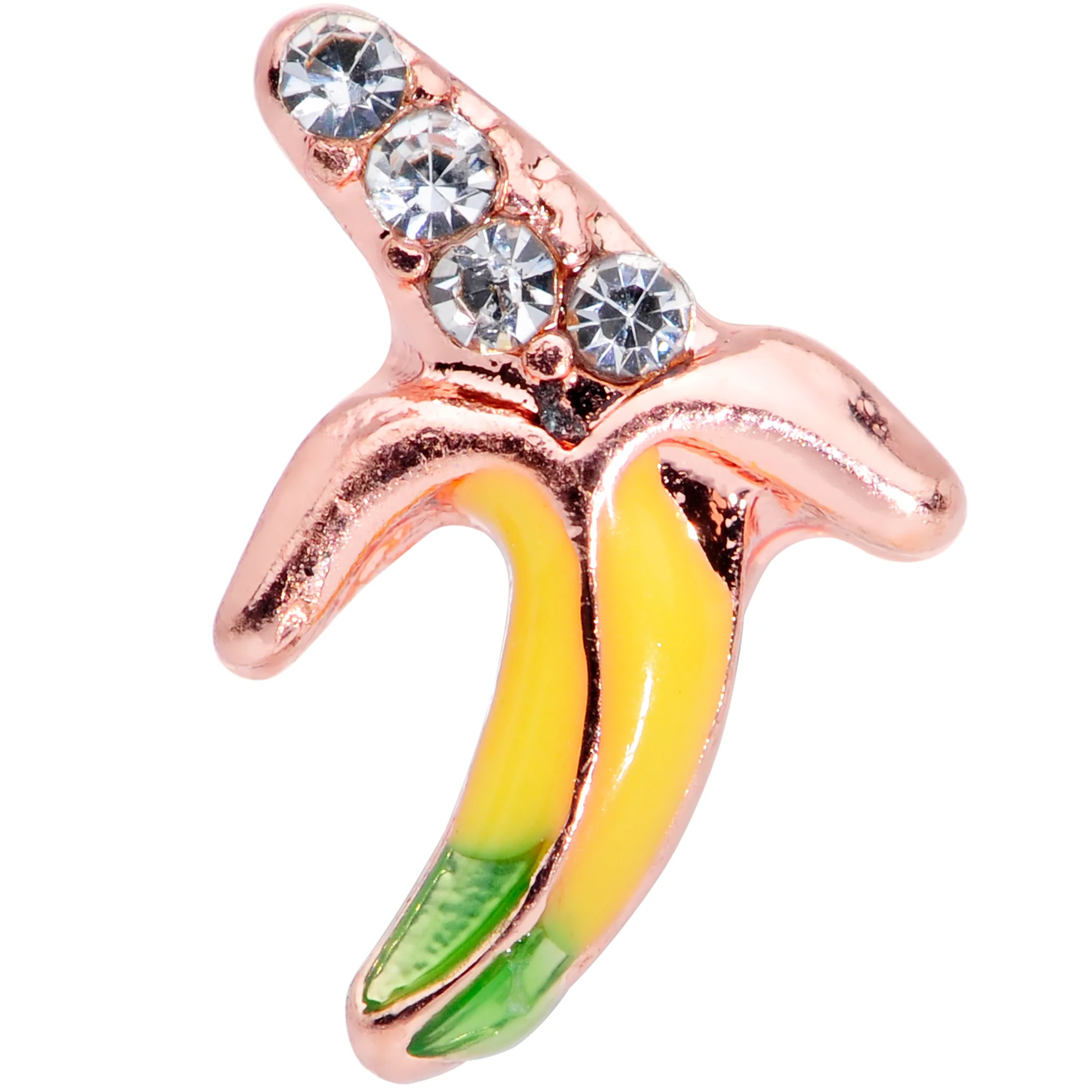 16G 1/4 Clear CZ Gem Rose Gold Tone Glam Banana Cartilage Tragus - Image 2