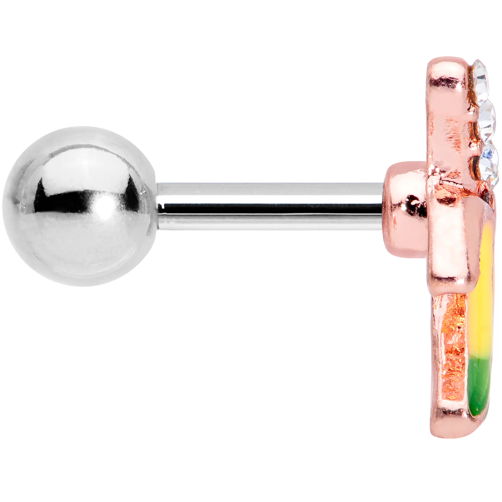 16G 1/4 Clear CZ Gem Rose Gold Tone Glam Banana Cartilage Tragus - Image 3