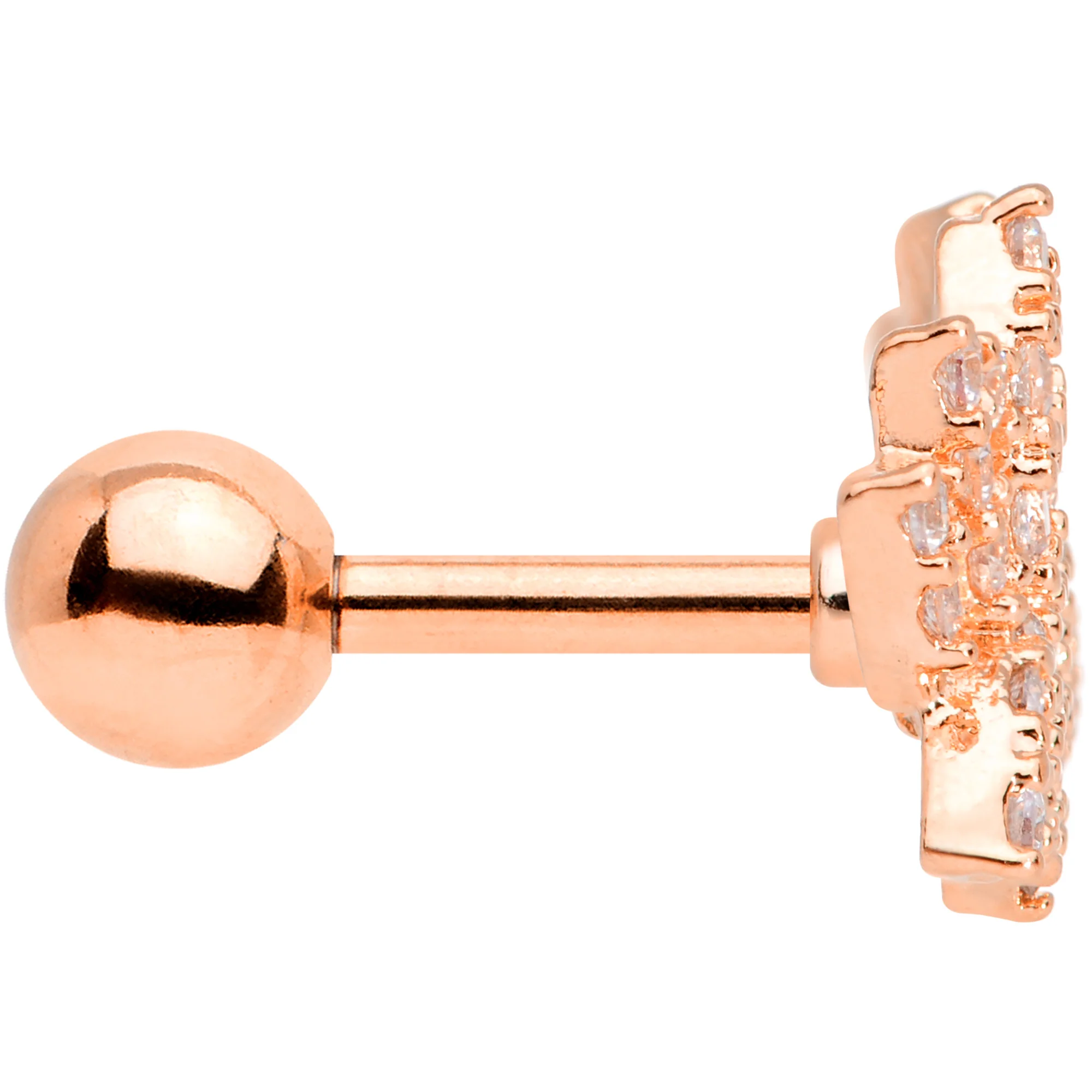 16G 1/4 Clear CZ Gem Rose Gold Tone Lotus Flower Cartilage Tragus - Image 3