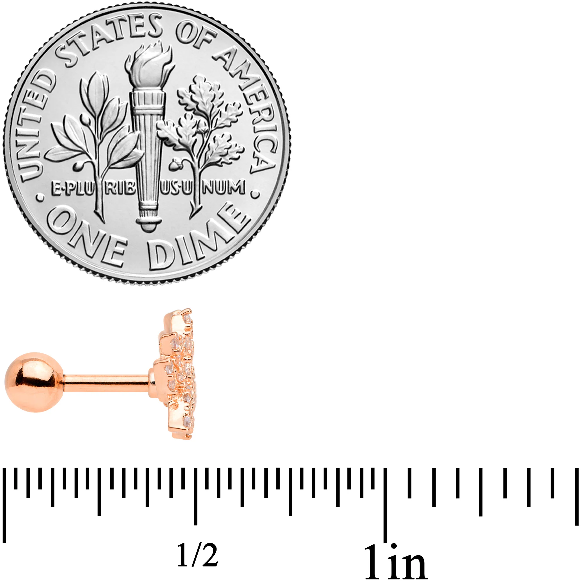 16G 1/4 Clear CZ Gem Rose Gold Tone Lotus Flower Cartilage Tragus - Image 4