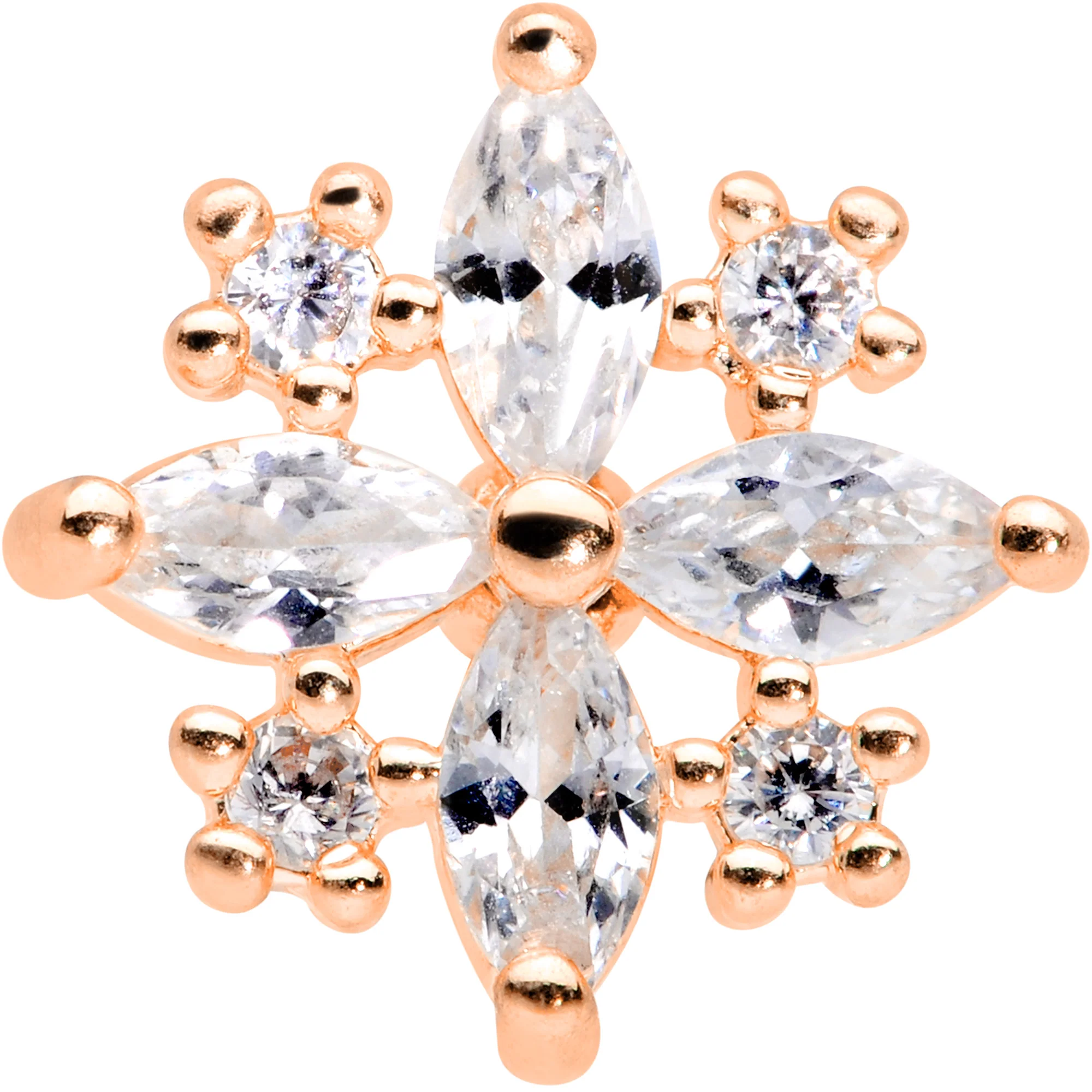16G 1/4 Clear CZ Gem Rose Gold Tone Star Burst Cartilage Tragus - Image 2