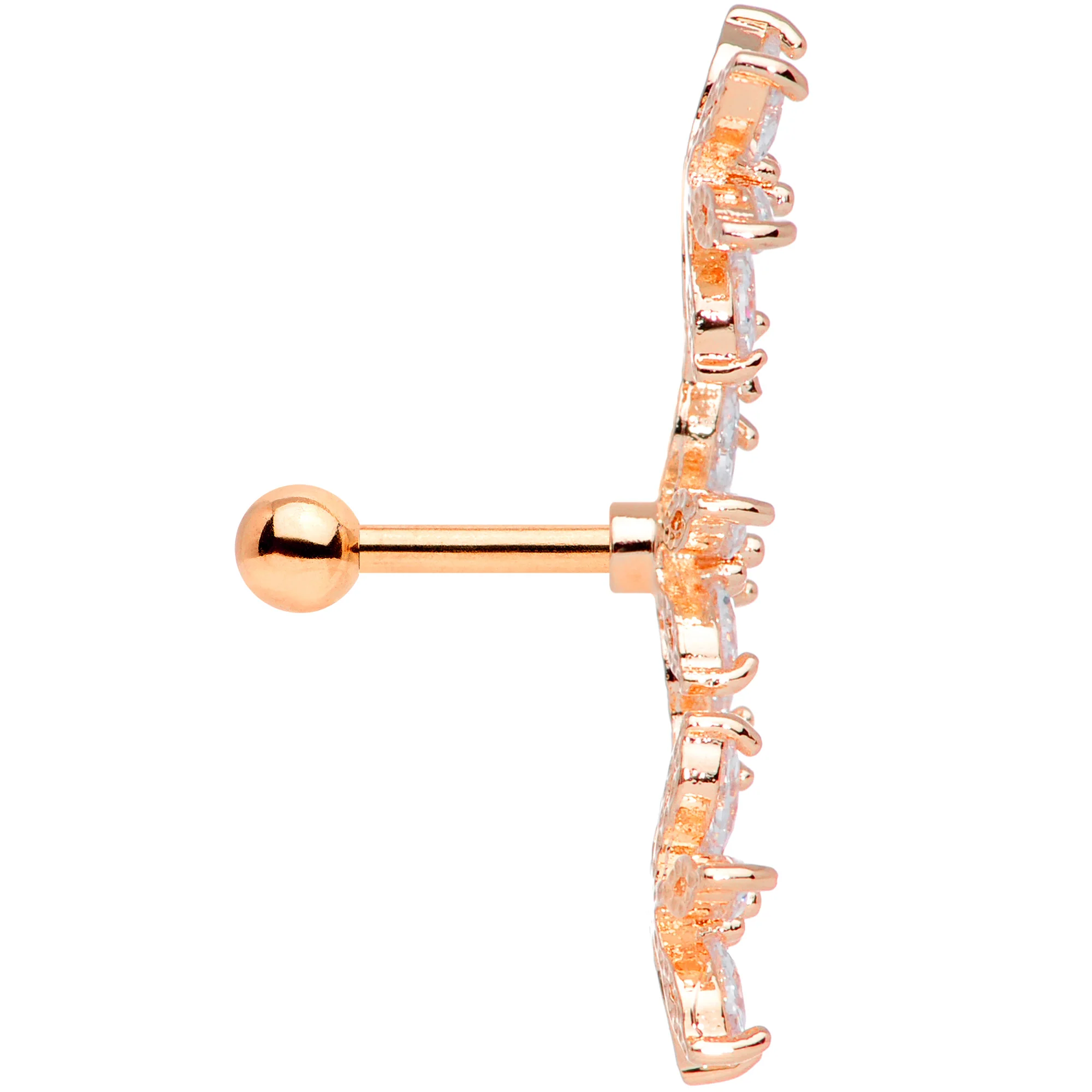 16G 1/4 Clear CZ Gem Rose Gold Tone Tri Flower Cartilage - Image 4