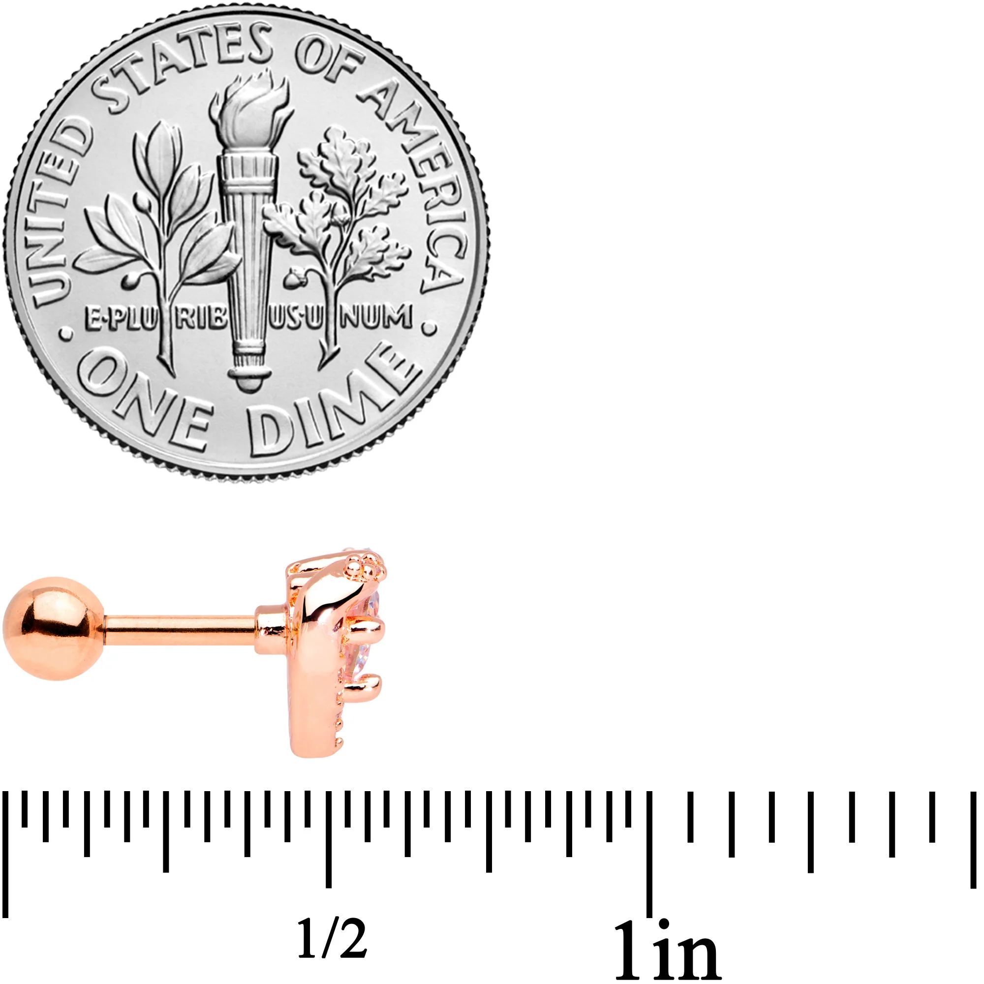 16G 1/4 Clear CZ Gem Rose Gold Tone Valentine Cartilage Tragus - Image 4
