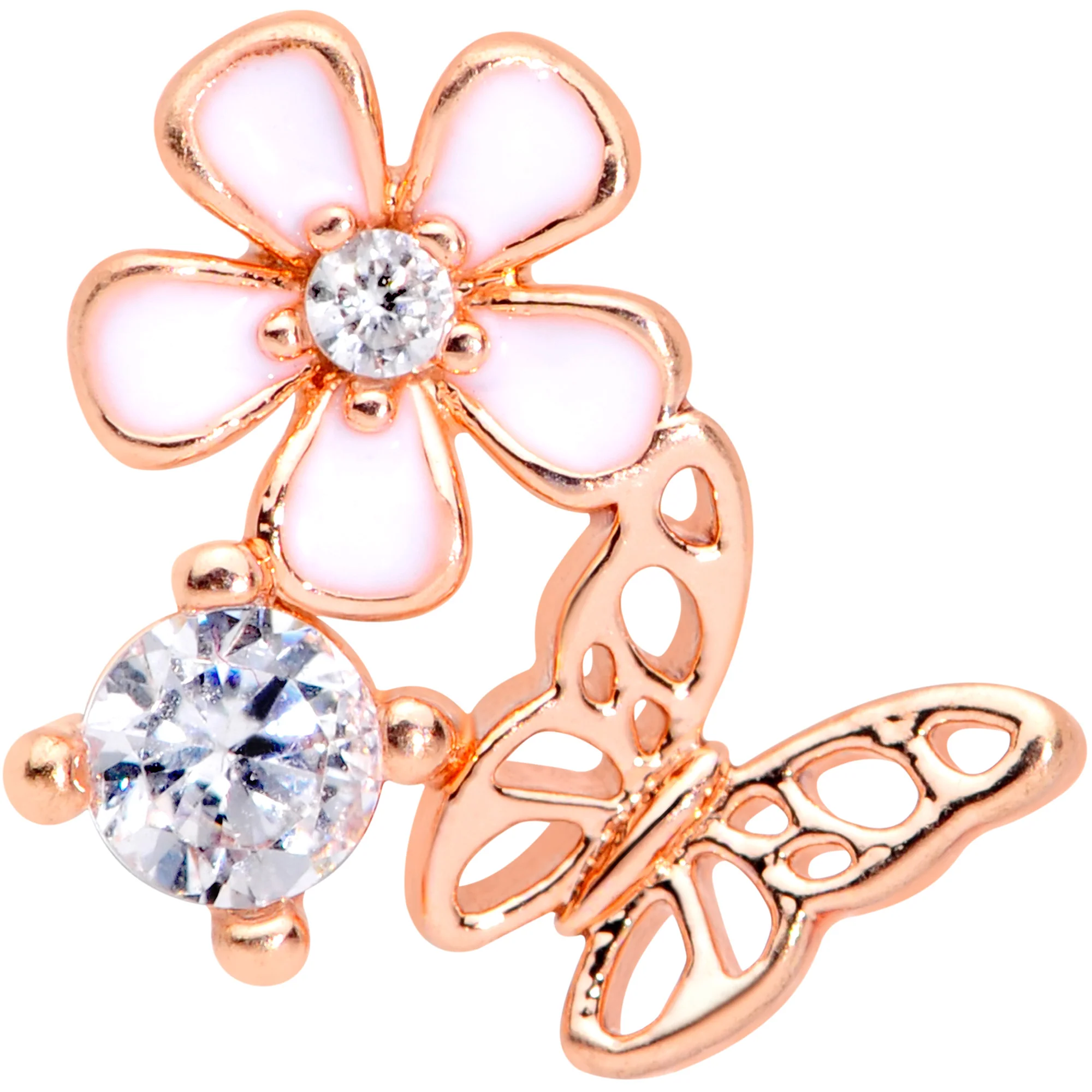 16G 1/4 Clear CZ Gem Rosy Hue Butterfly Flower Tragus Earring - Image 2