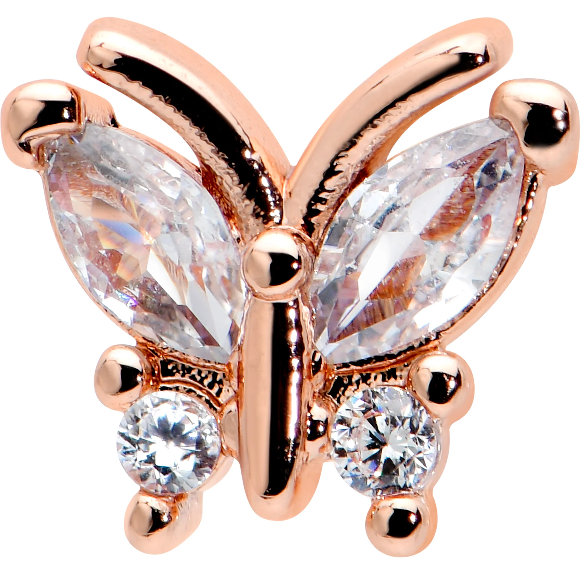 16G 1/4 Clear CZ Gem Rosy Hue Internal Thread Butterfly Labret - Image 2