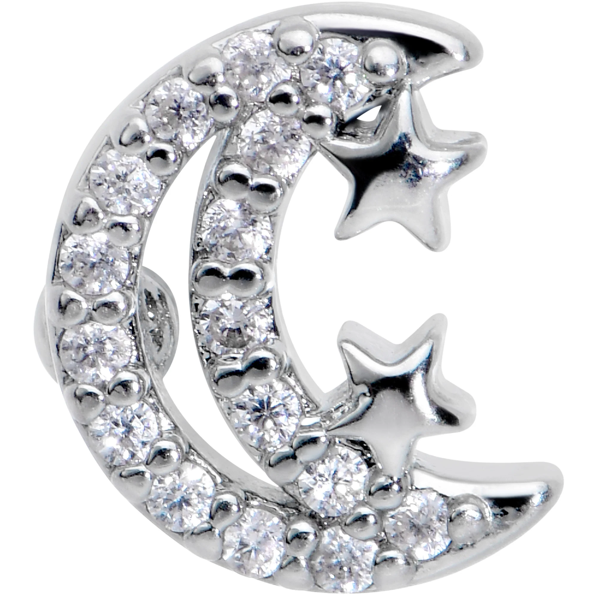 16G 1/4 Clear CZ Gem Starry Crescent Moon Cartilage Tragus Earring - Image 2