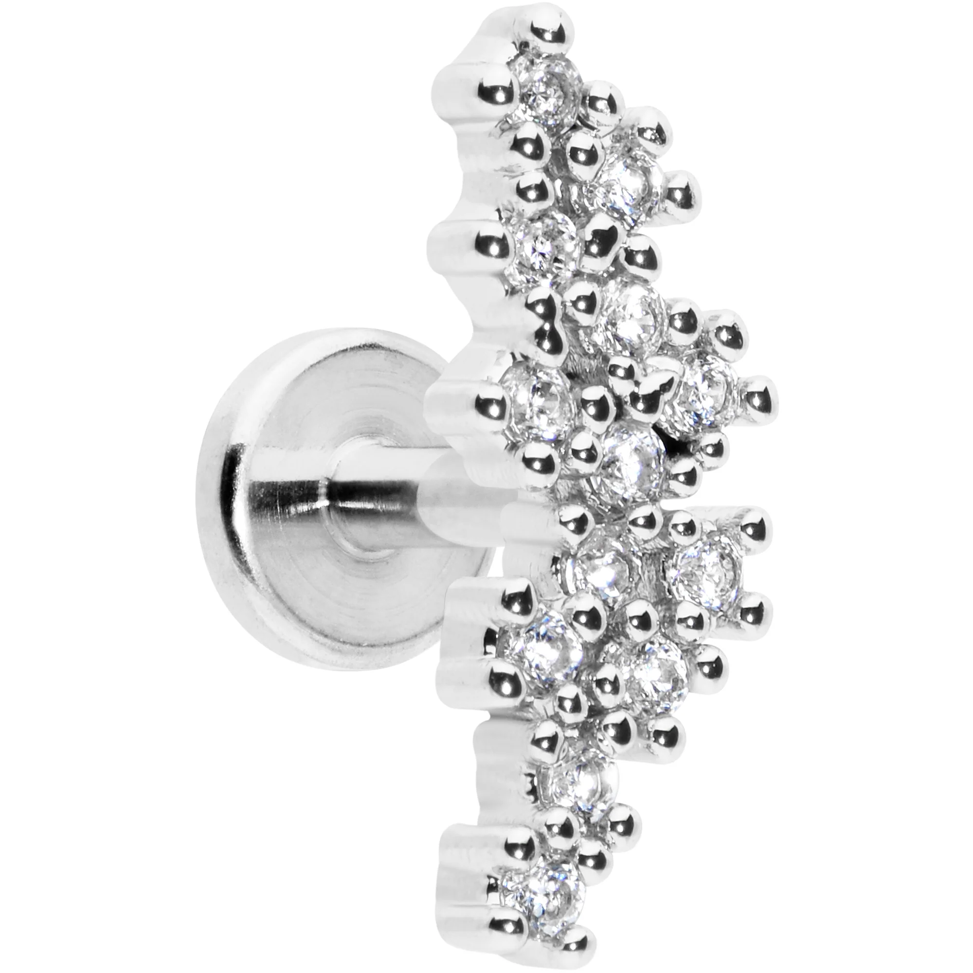16G 1/4 Clear CZ Gem Texture Arc Internal Thread Labret Tragus