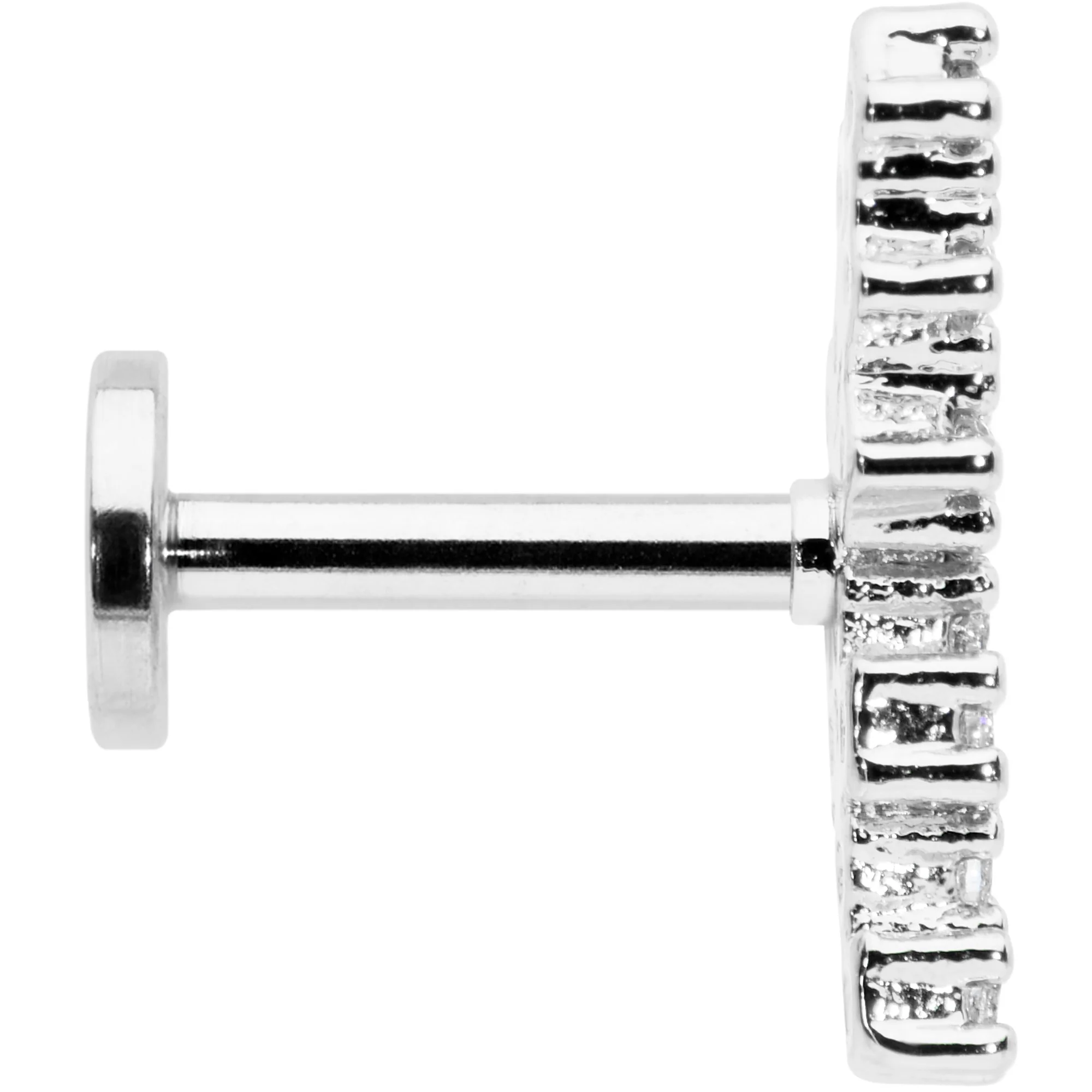 16G 1/4 Clear CZ Gem Texture Arc Internal Thread Labret Tragus - Image 3