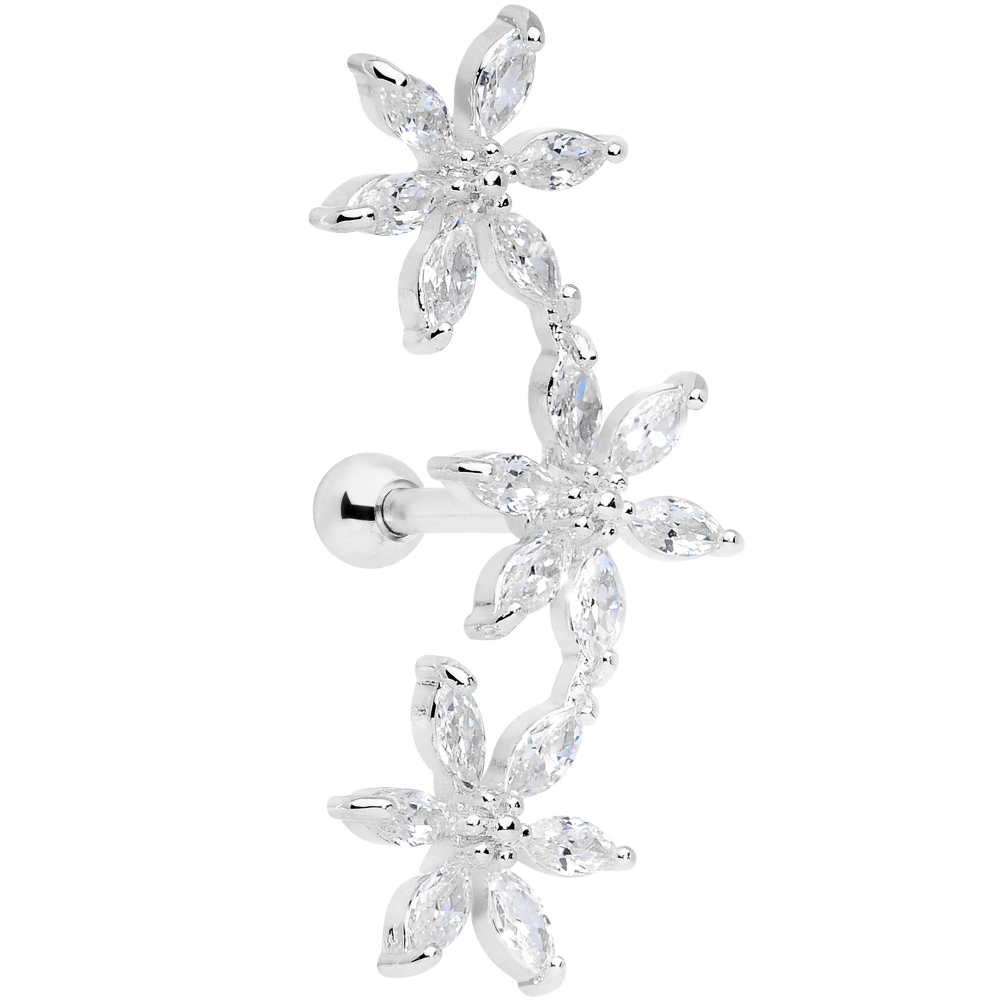 16G 1/4 Clear CZ Gem Tri Flower Cartilage