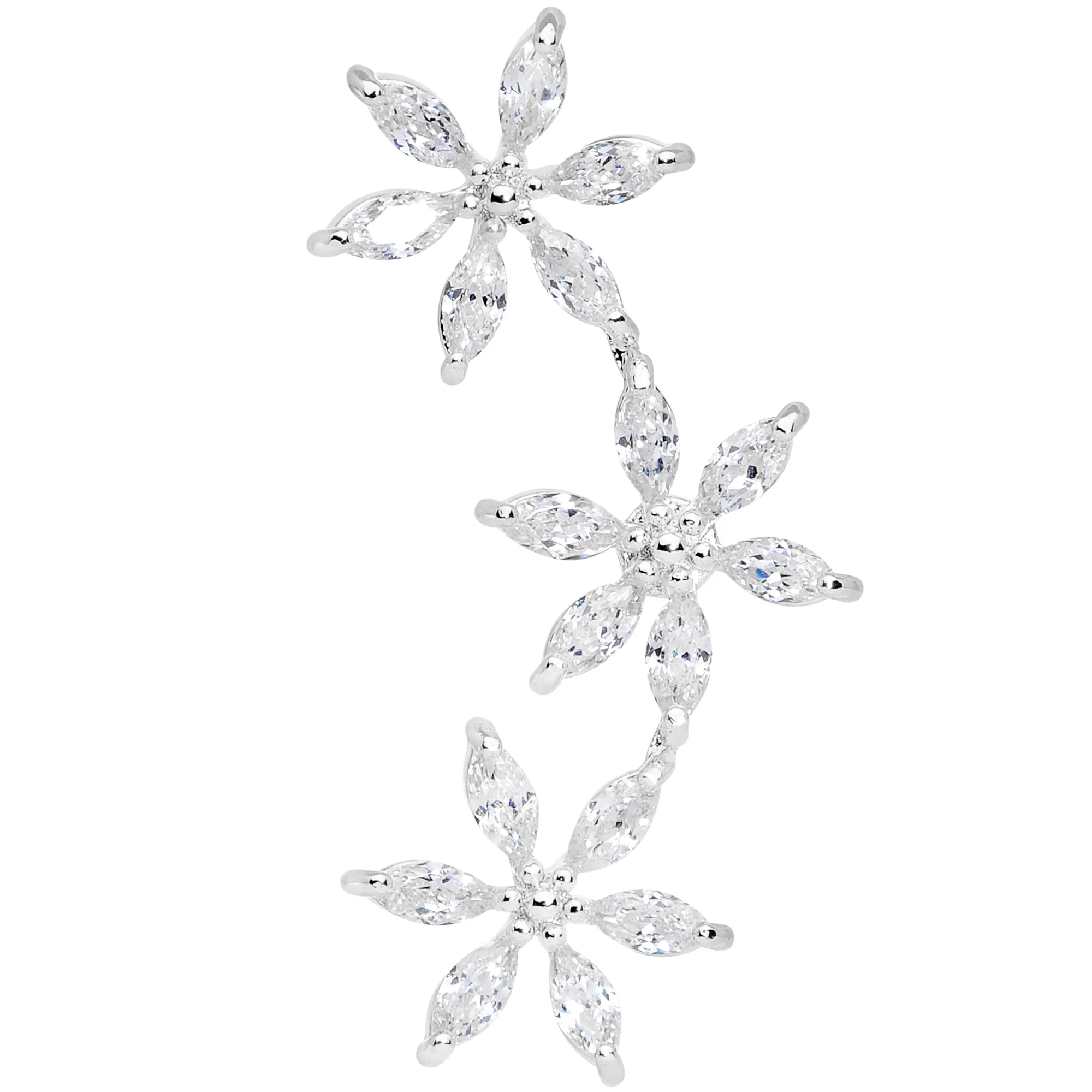 16G 1/4 Clear CZ Gem Tri Flower Cartilage - Image 4