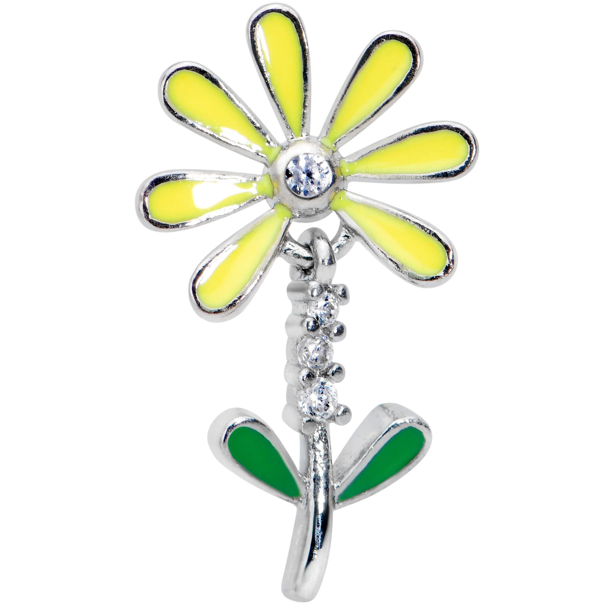 16G 1/4 Clear CZ Gem Whimsy Daisy Flower Dangle Cartilage Tragus - Image 2