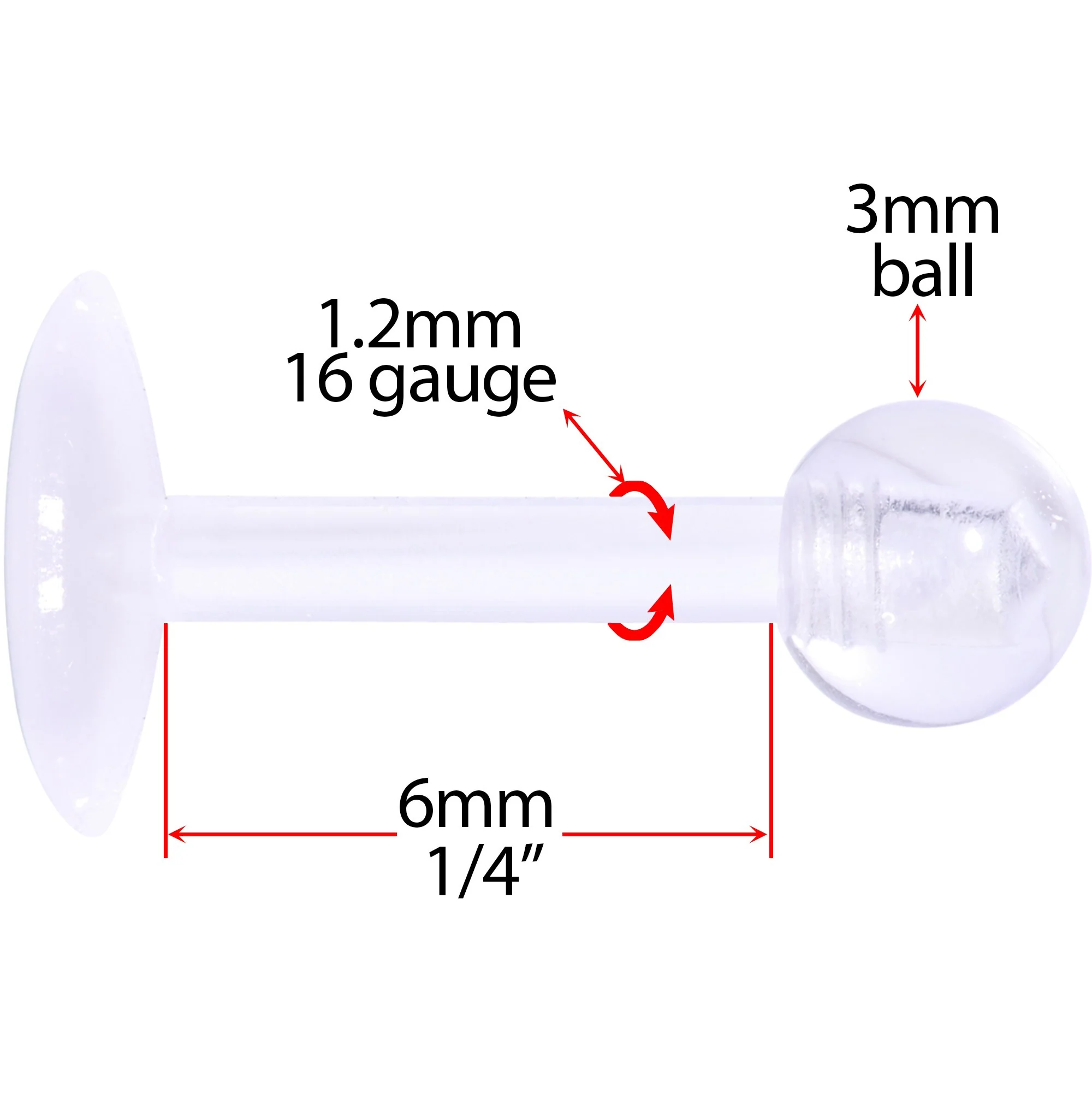 16G 1/4 Clear Flexible Bioplast Labret Monroe Tragus Retainer - Image 3