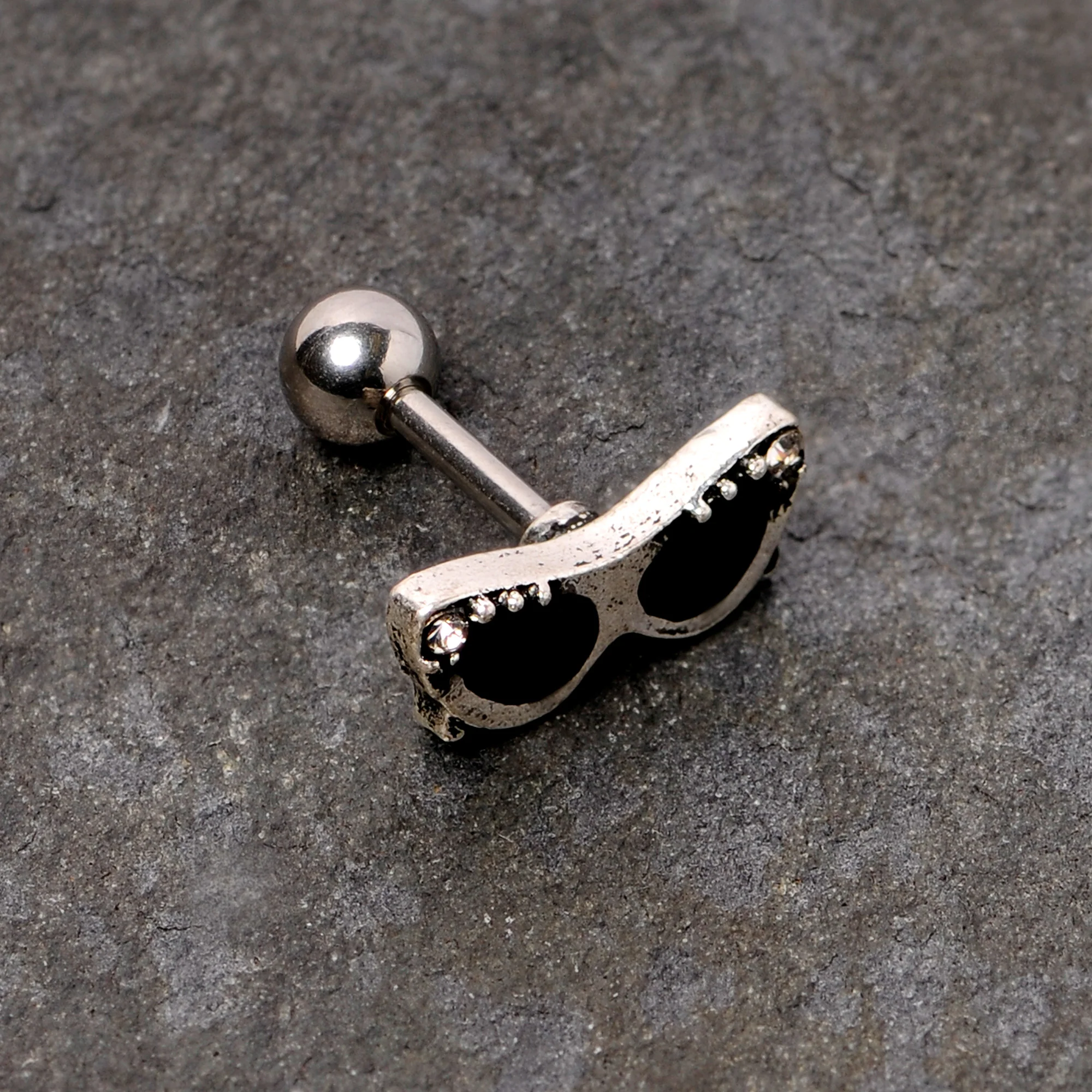 16G 1/4 Clear Gem 50s Retro Sunglasses Cartilage Tragus Earring - Image 3