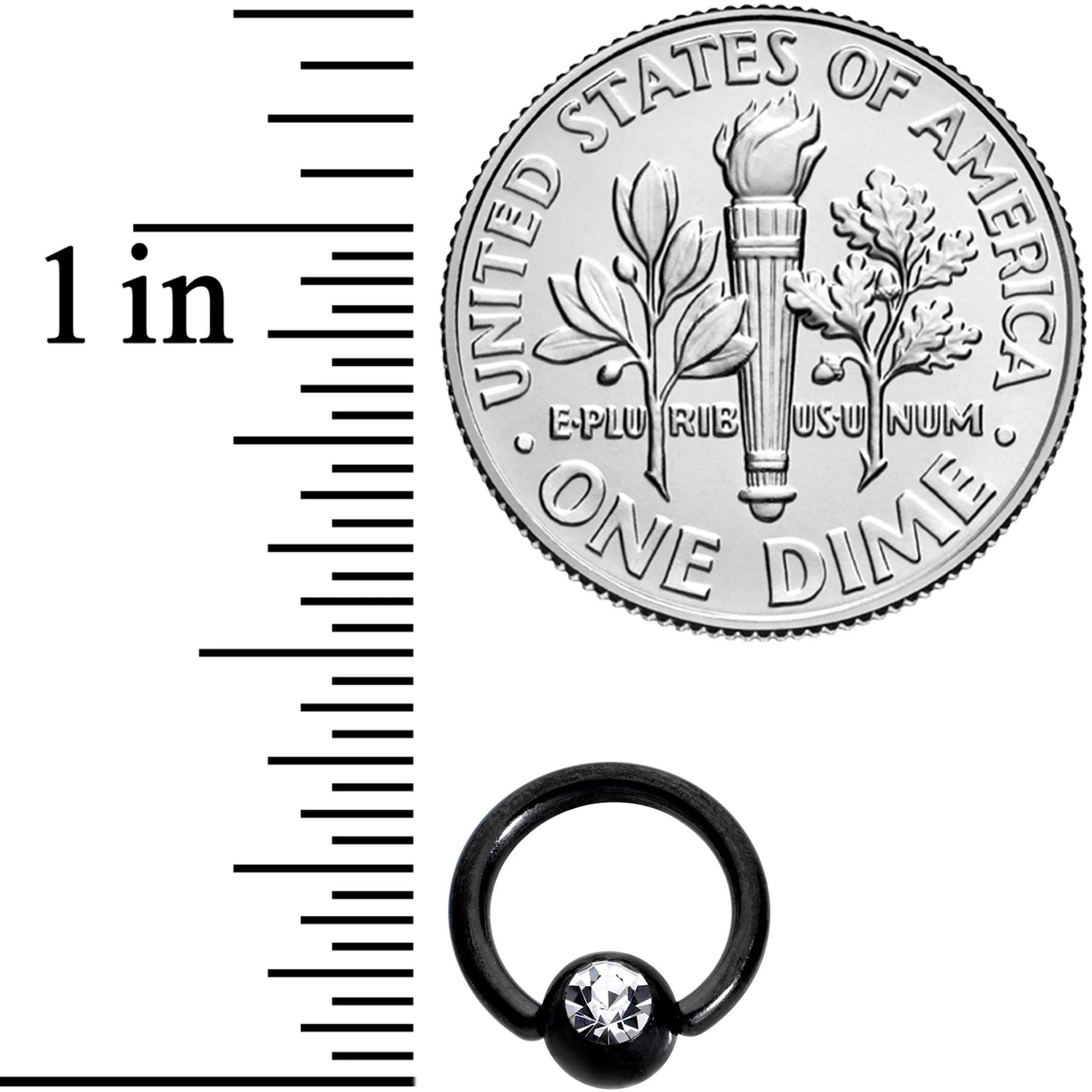 16G 1/4 Clear Gem Black BCR Captive Ring - Image 3