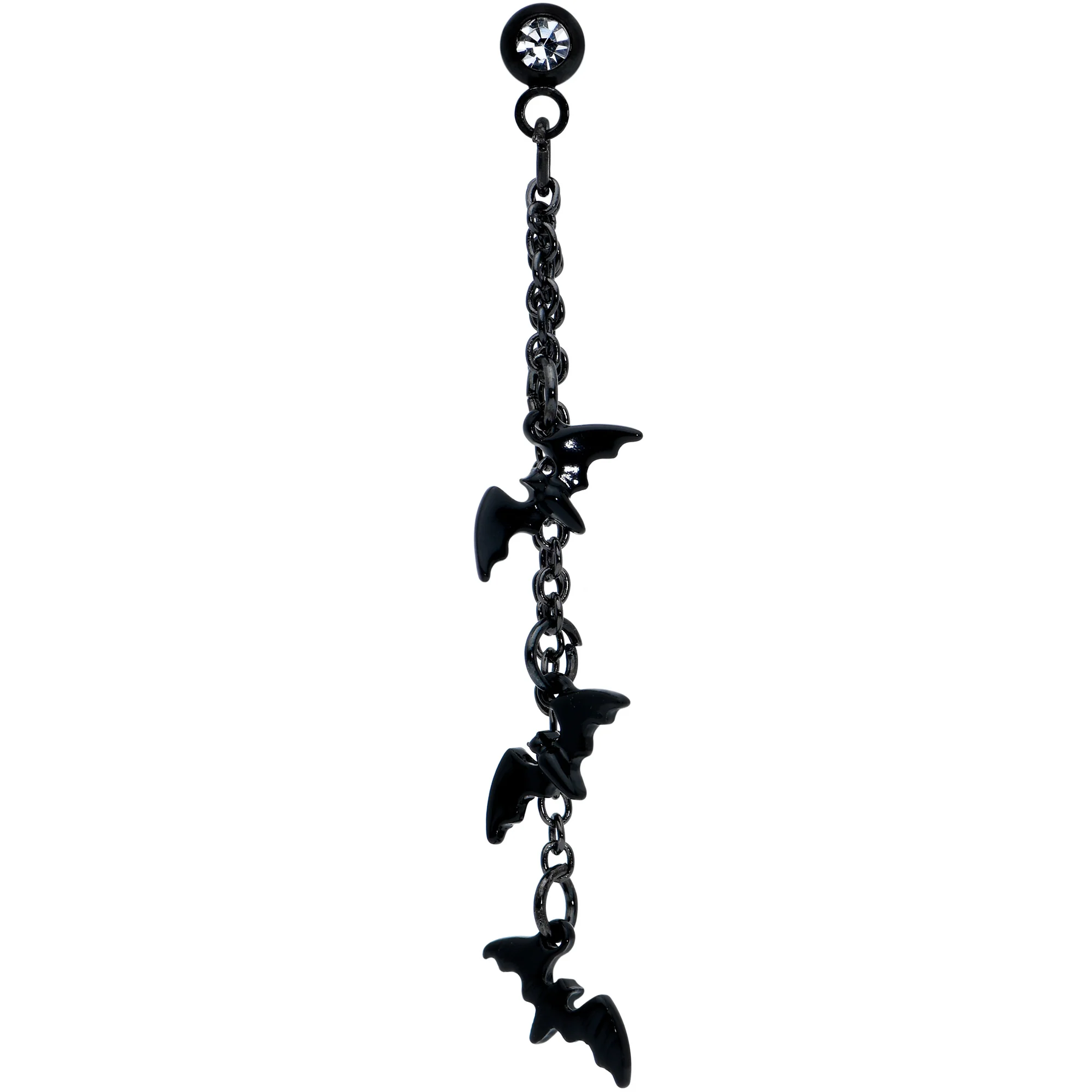16G 1/4 Clear Gem Black Gone Batty Halloween Dangle Cartilage - Image 2