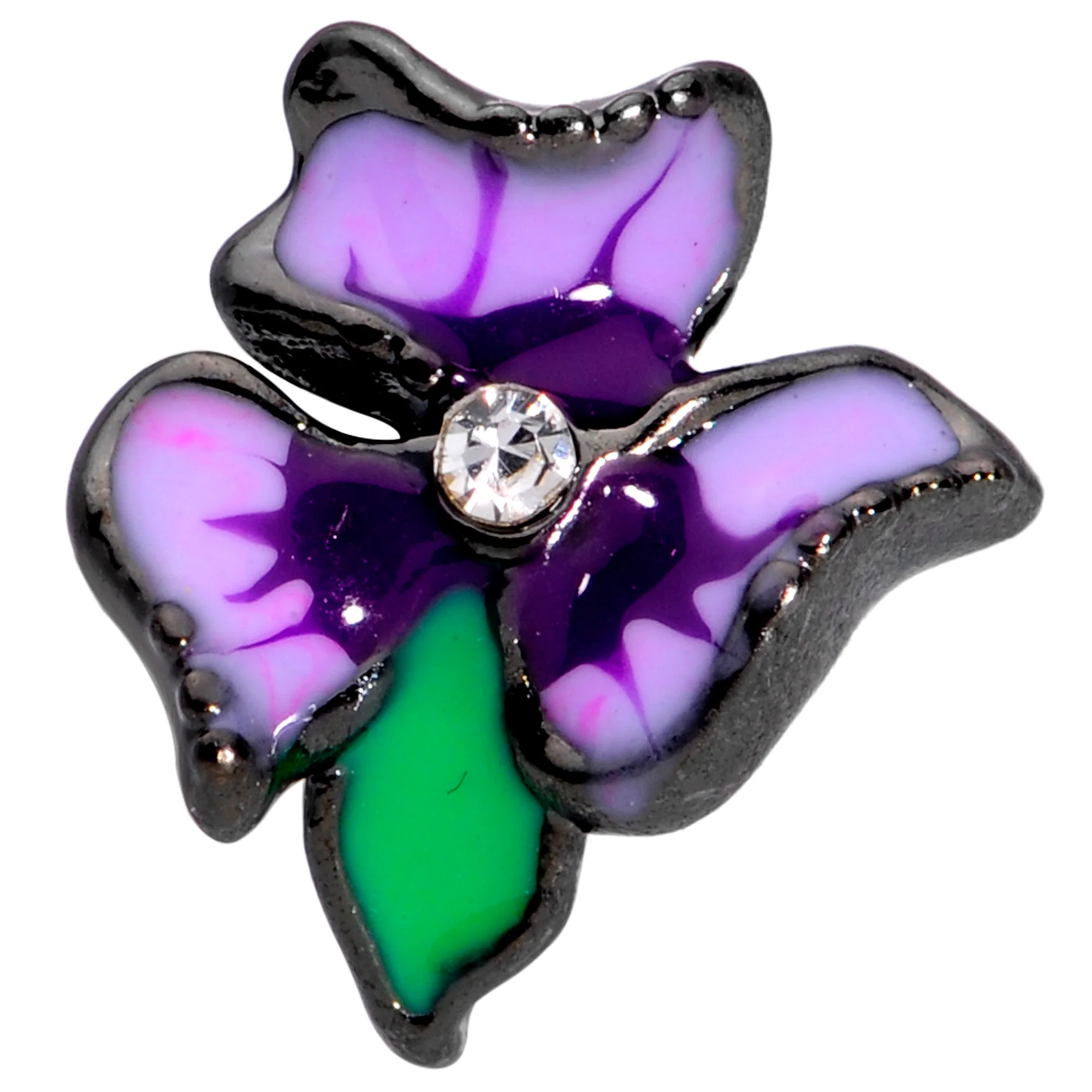 16G 1/4 Clear Gem Black Iris Flower Cartilage Tragus Earring - Image 2