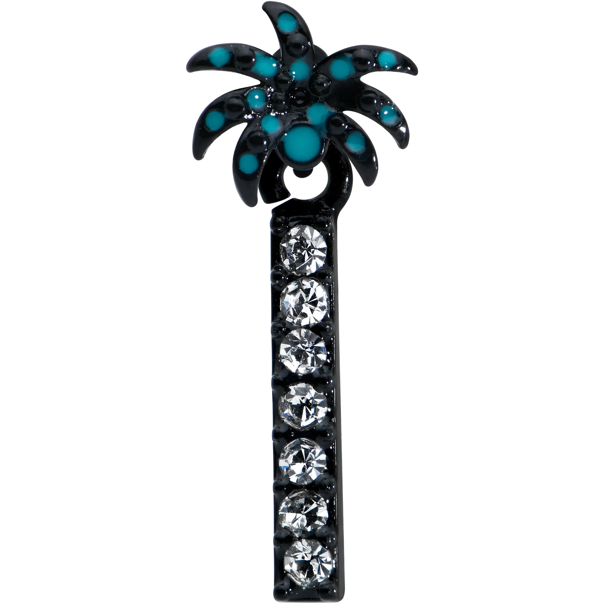 16G 1/4 Clear Gem Black Night Palm Tree Dangle Cartilage Earring - Image 2