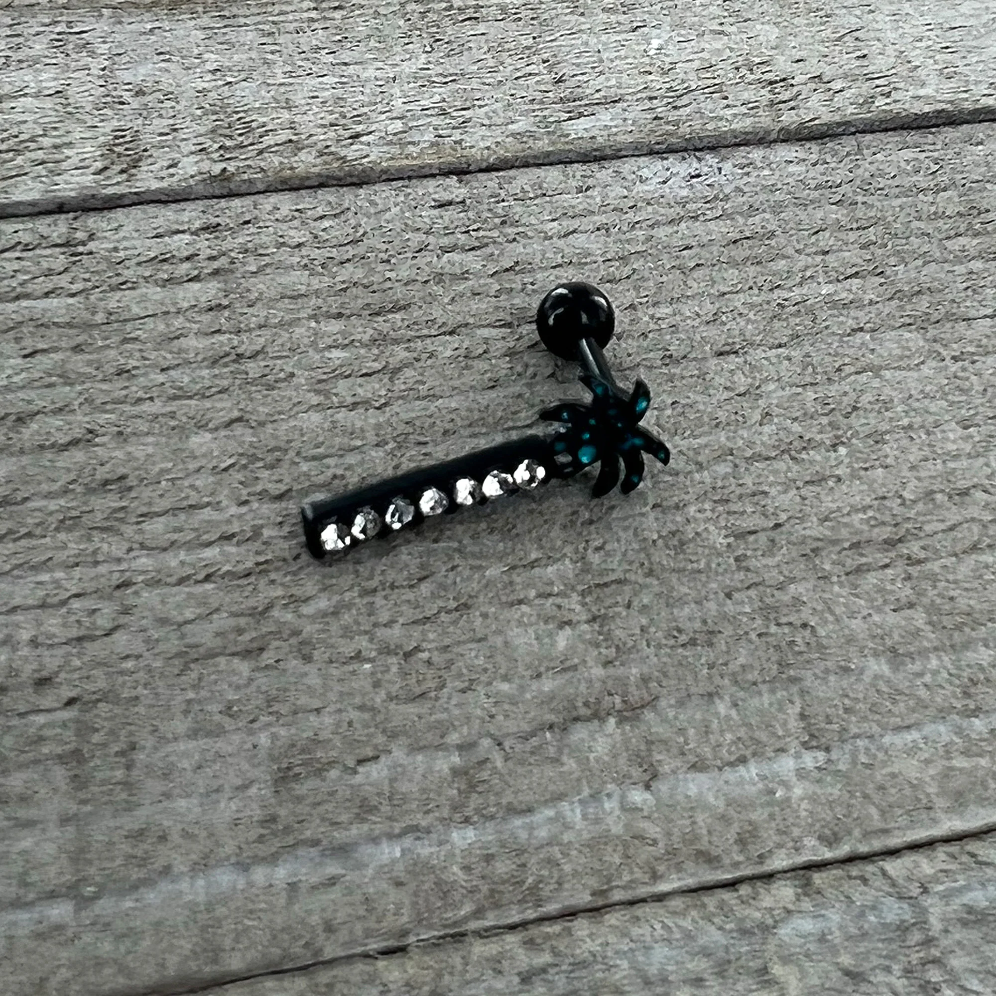 16G 1/4 Clear Gem Black Night Palm Tree Dangle Cartilage Earring - Image 5