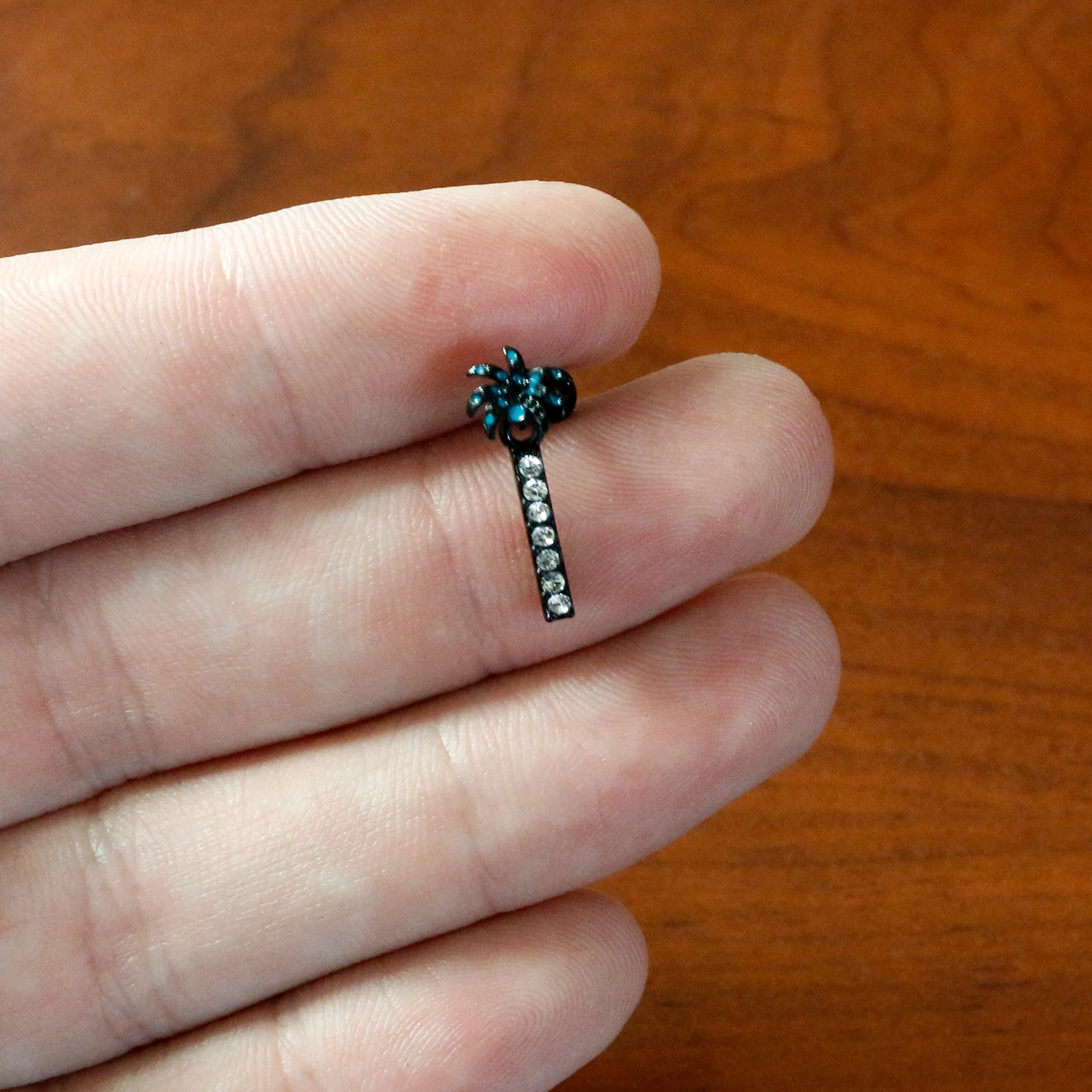 16G 1/4 Clear Gem Black Night Palm Tree Dangle Cartilage Earring - Image 6