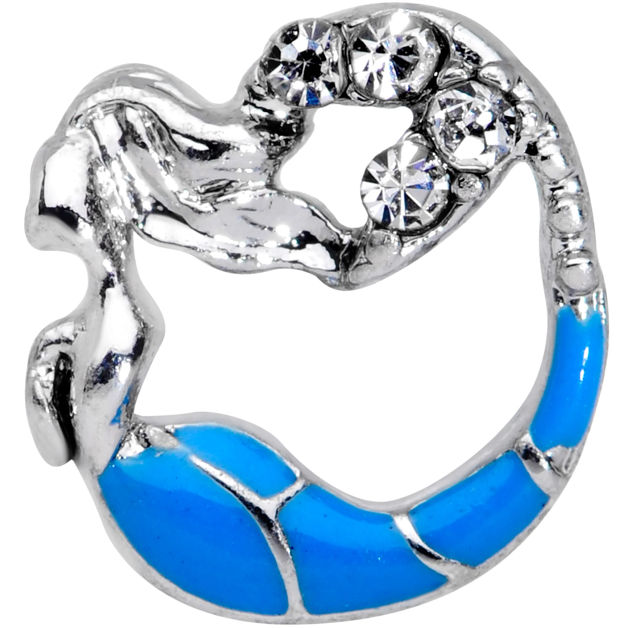 16G 1/4 Clear Gem Blue Curved Mermaid Cartilage Tragus - Image 2