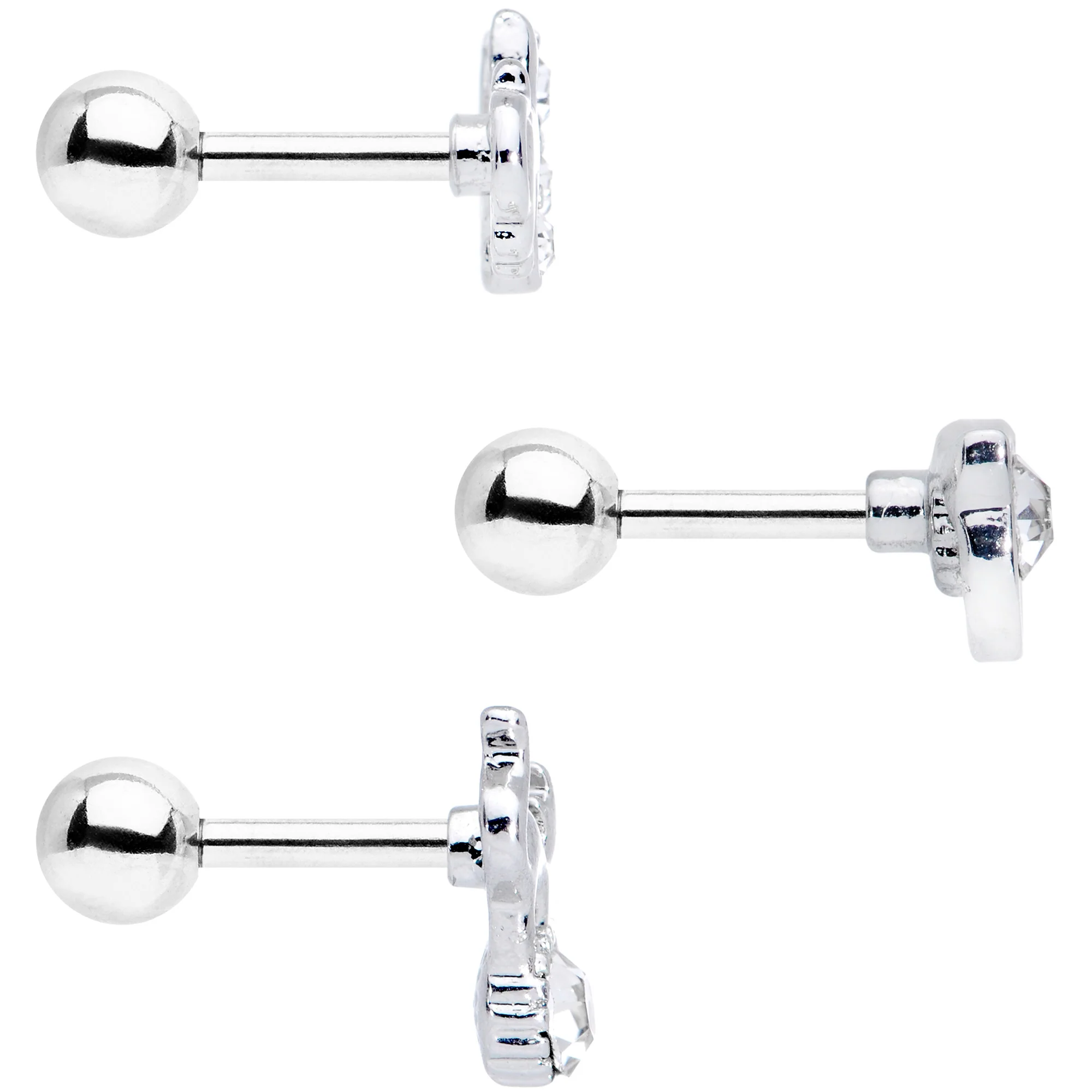 16G 1/4 Clear Gem Cat Theme Cartilage Tragus Earring Set of 3 - Image 4