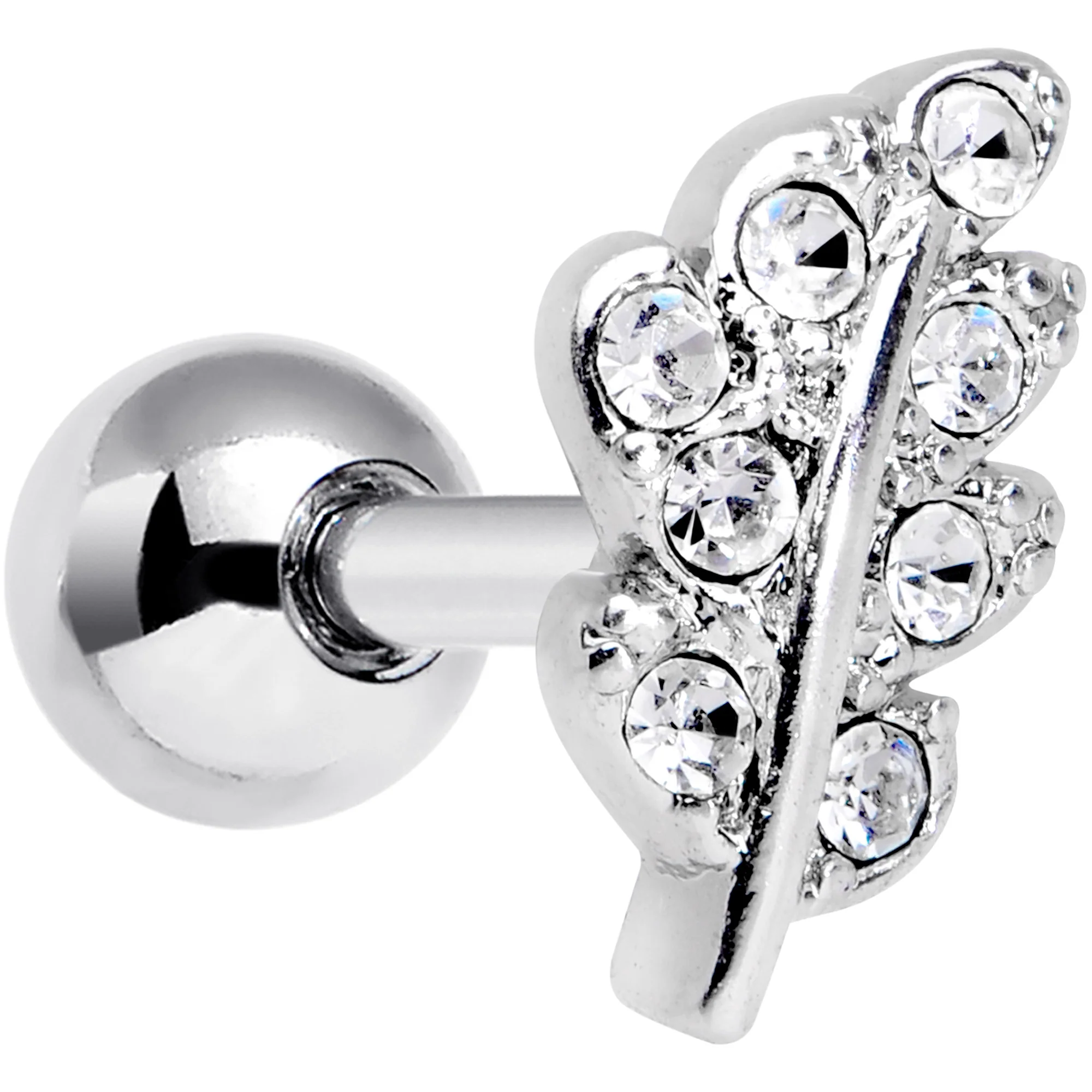 16G 1/4 Clear Gem Elegant Leaves Cartilage Tragus