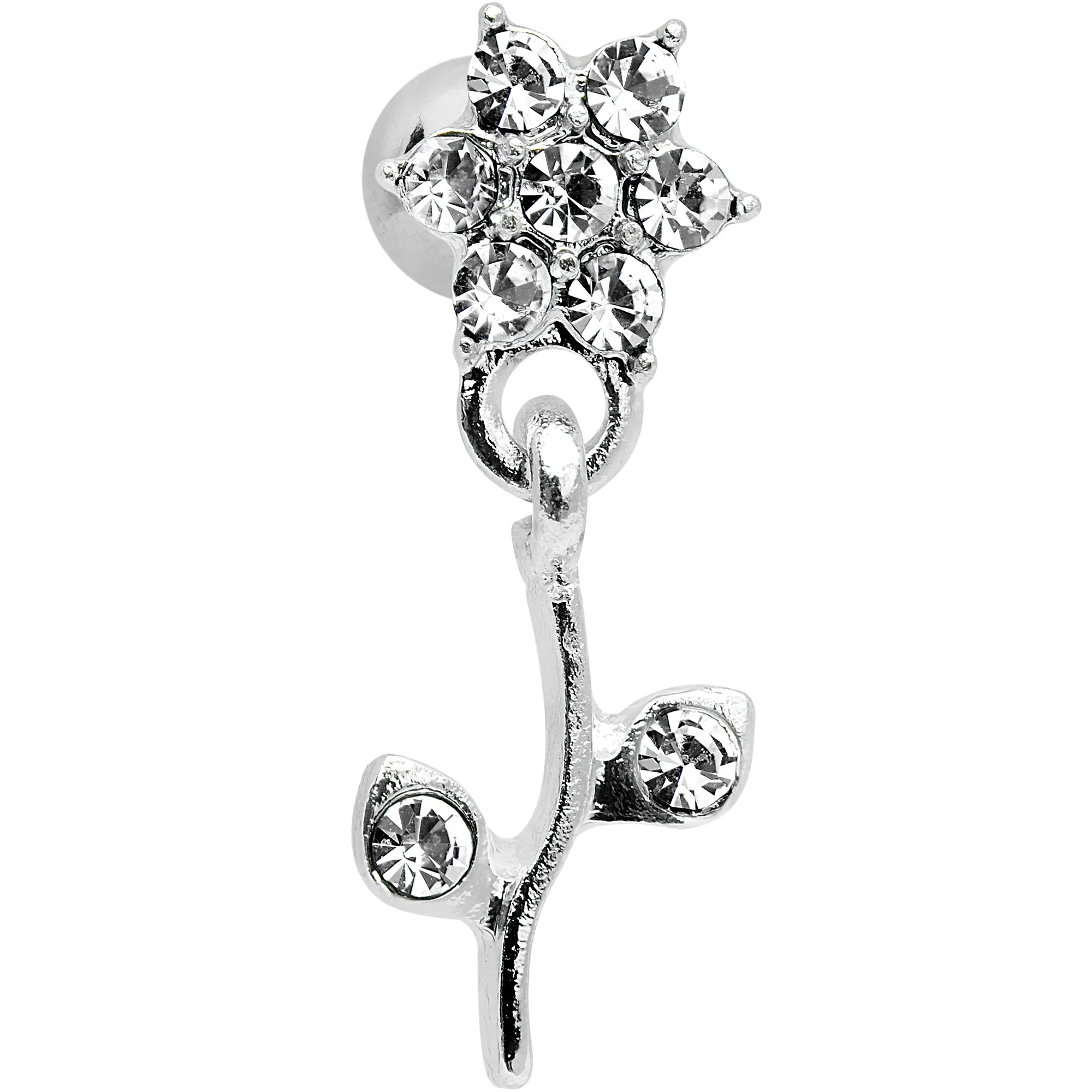 16G 1/4 Clear Gem  Flower Dangle Cartilage Tragus Earring - Image 2