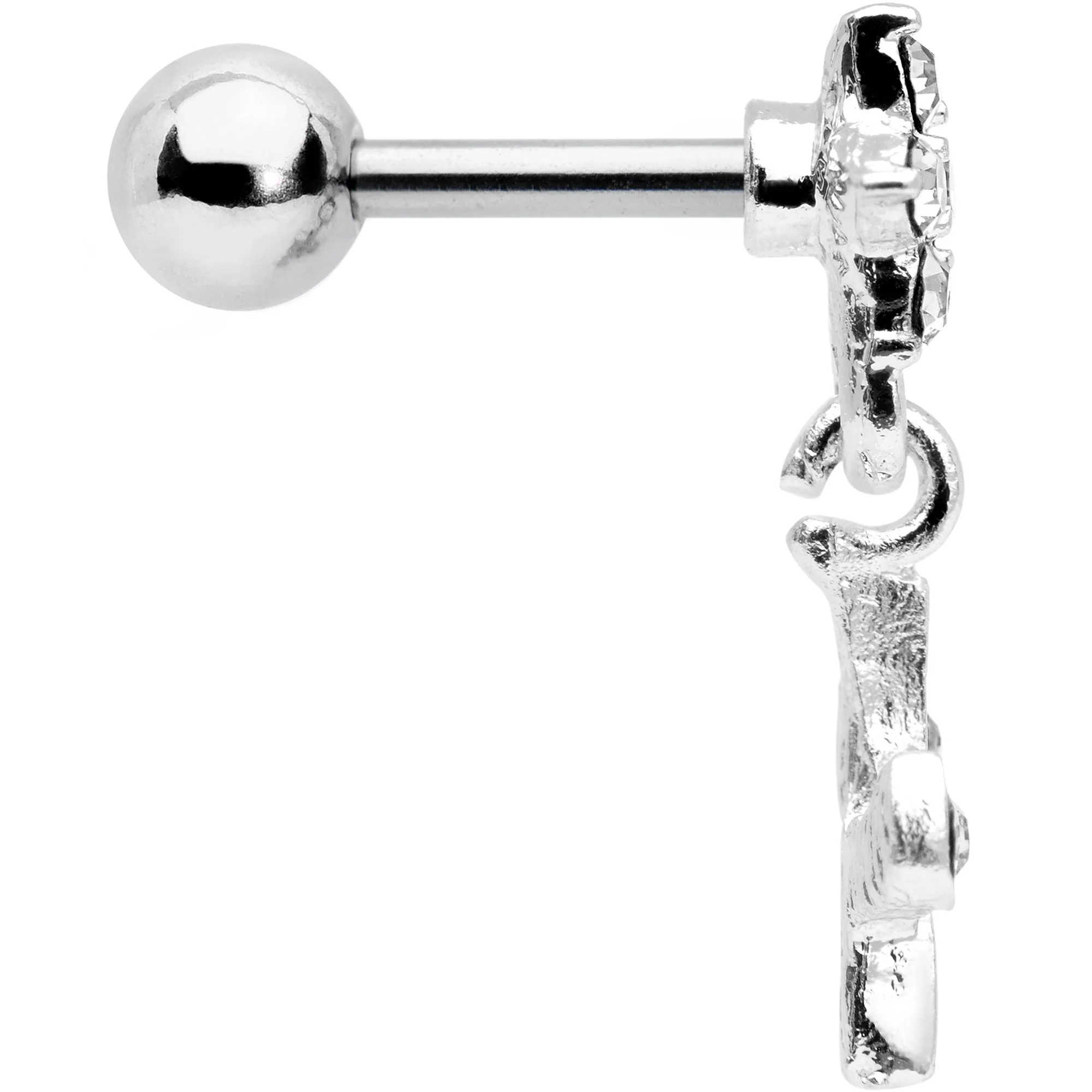 16G 1/4 Clear Gem  Flower Dangle Cartilage Tragus Earring - Image 3