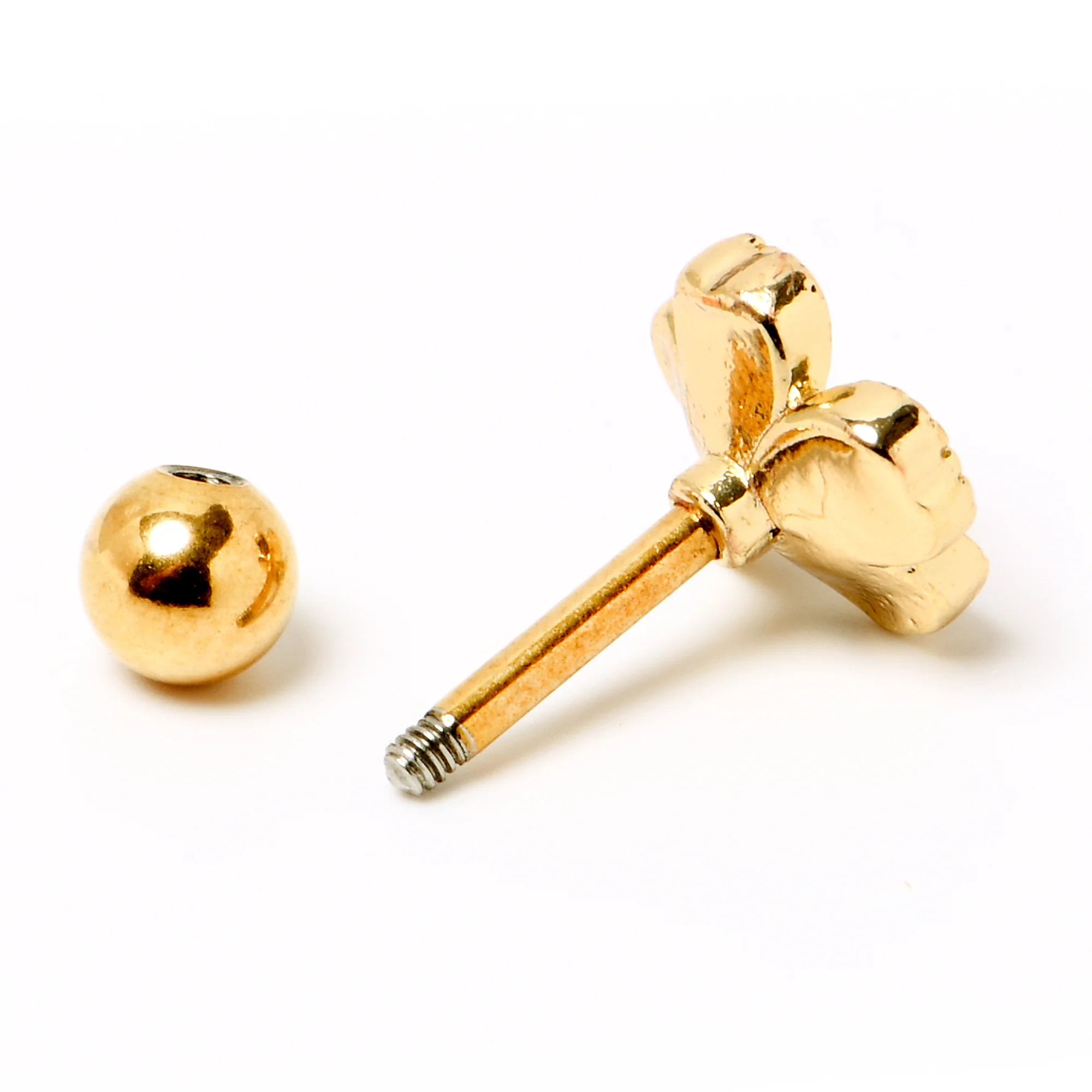 16G 1/4 Clear Gem Gold Hue Lucky Shamrock Cartilage Tragus Earring - Image 5