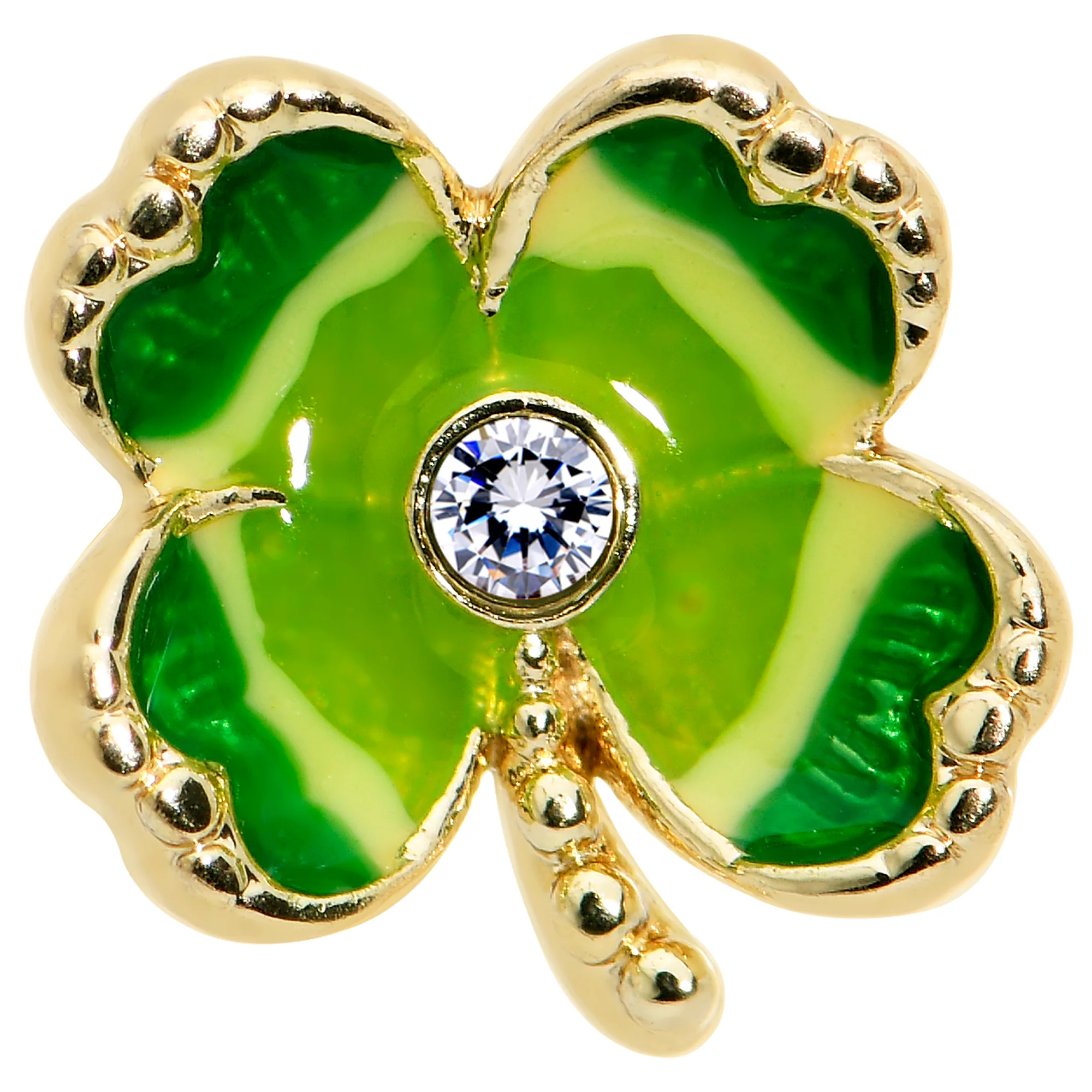 16G 1/4 Clear Gem Gold Hue Lucky Shamrock Cartilage Tragus Earring - Image 7