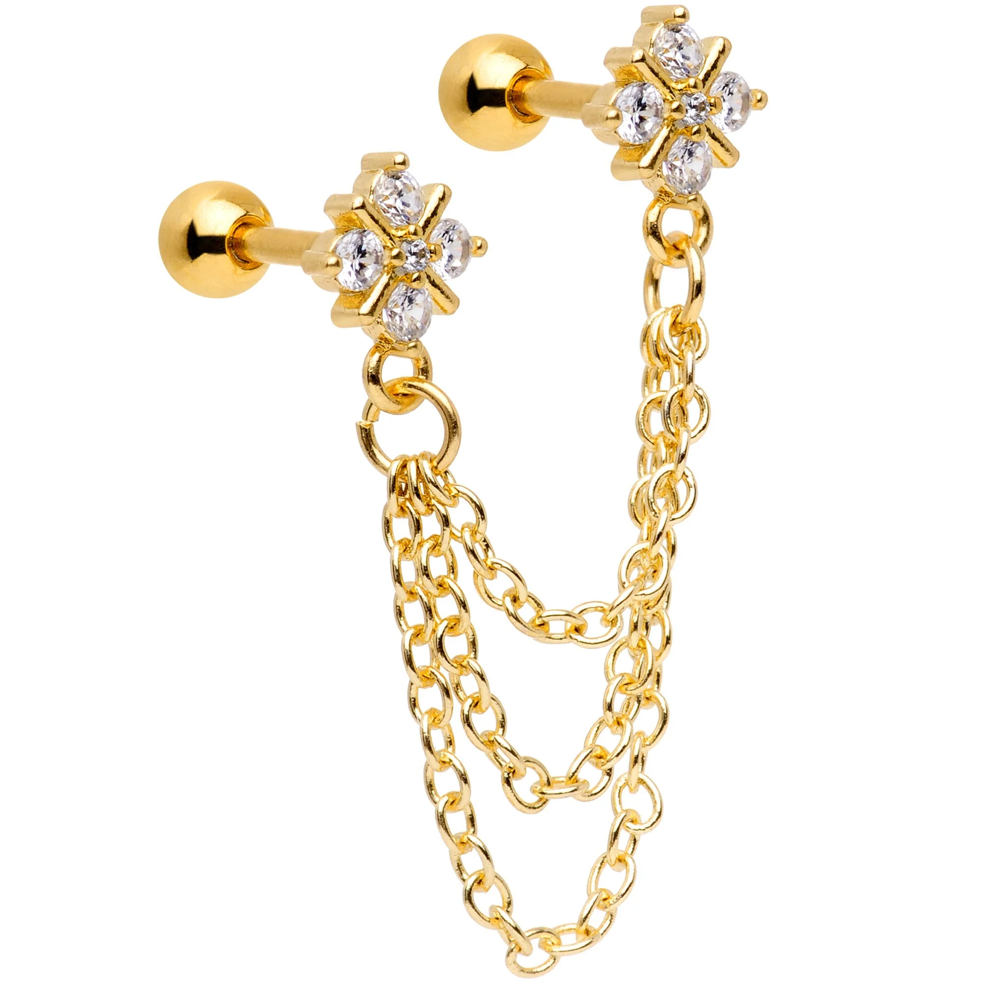 16G 1/4 Clear Gem Gold PVD Decadence Cartilage Chain Earring - Image 2