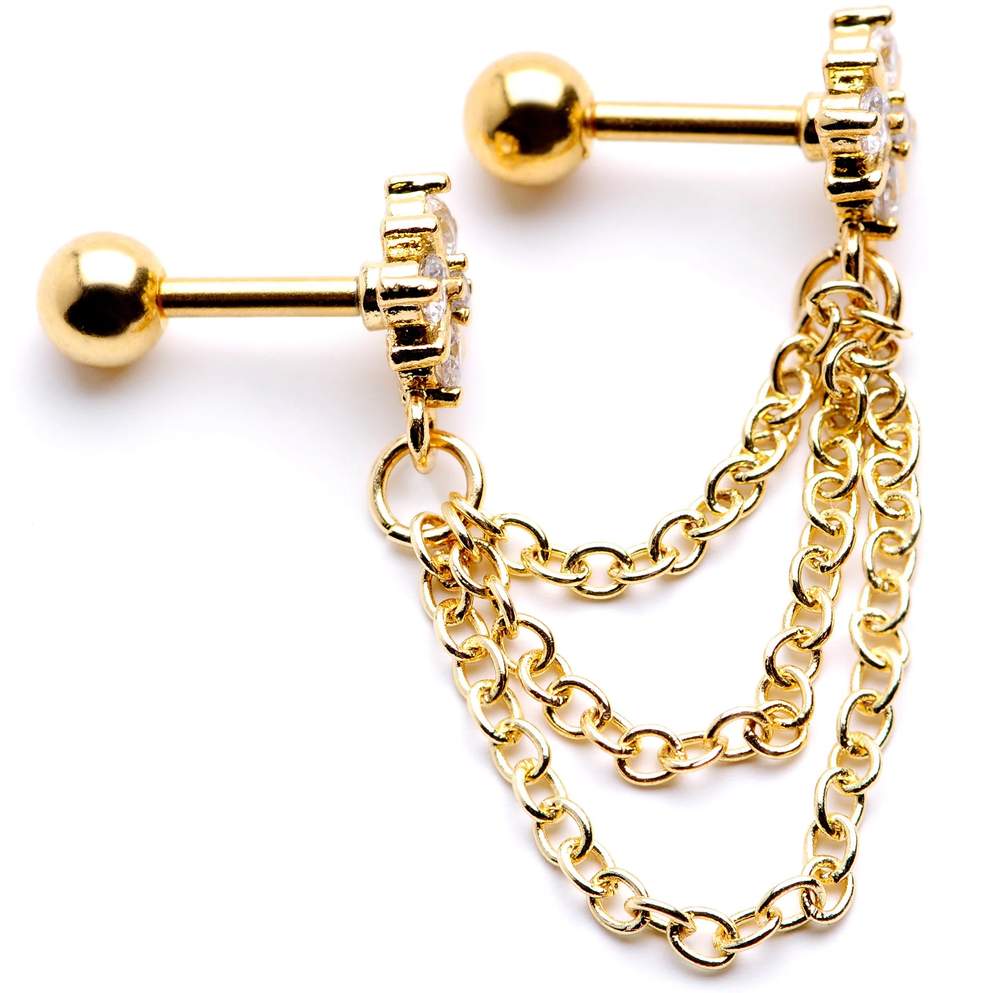16G 1/4 Clear Gem Gold PVD Decadence Cartilage Chain Earring - Image 3
