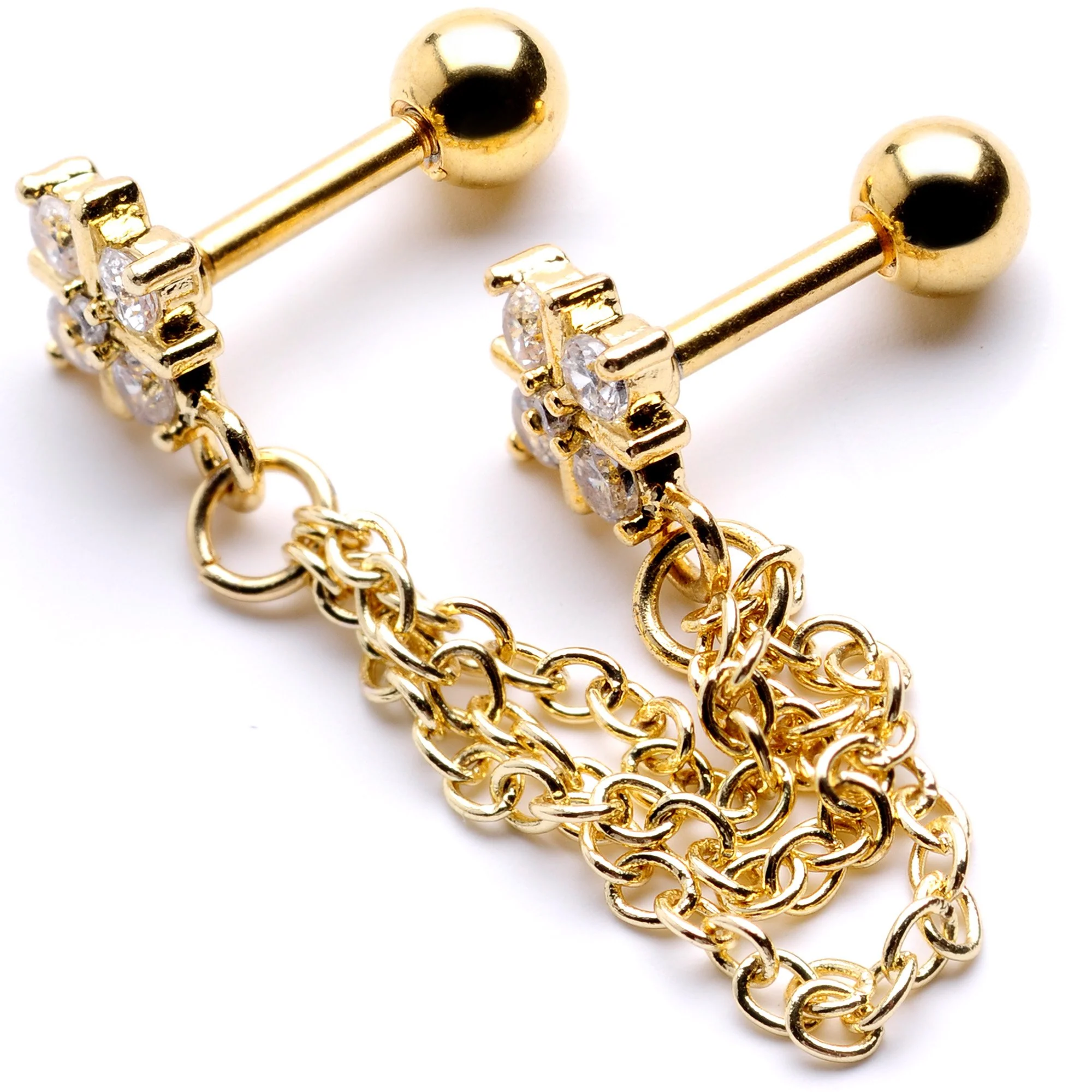16G 1/4 Clear Gem Gold PVD Decadence Cartilage Chain Earring - Image 4