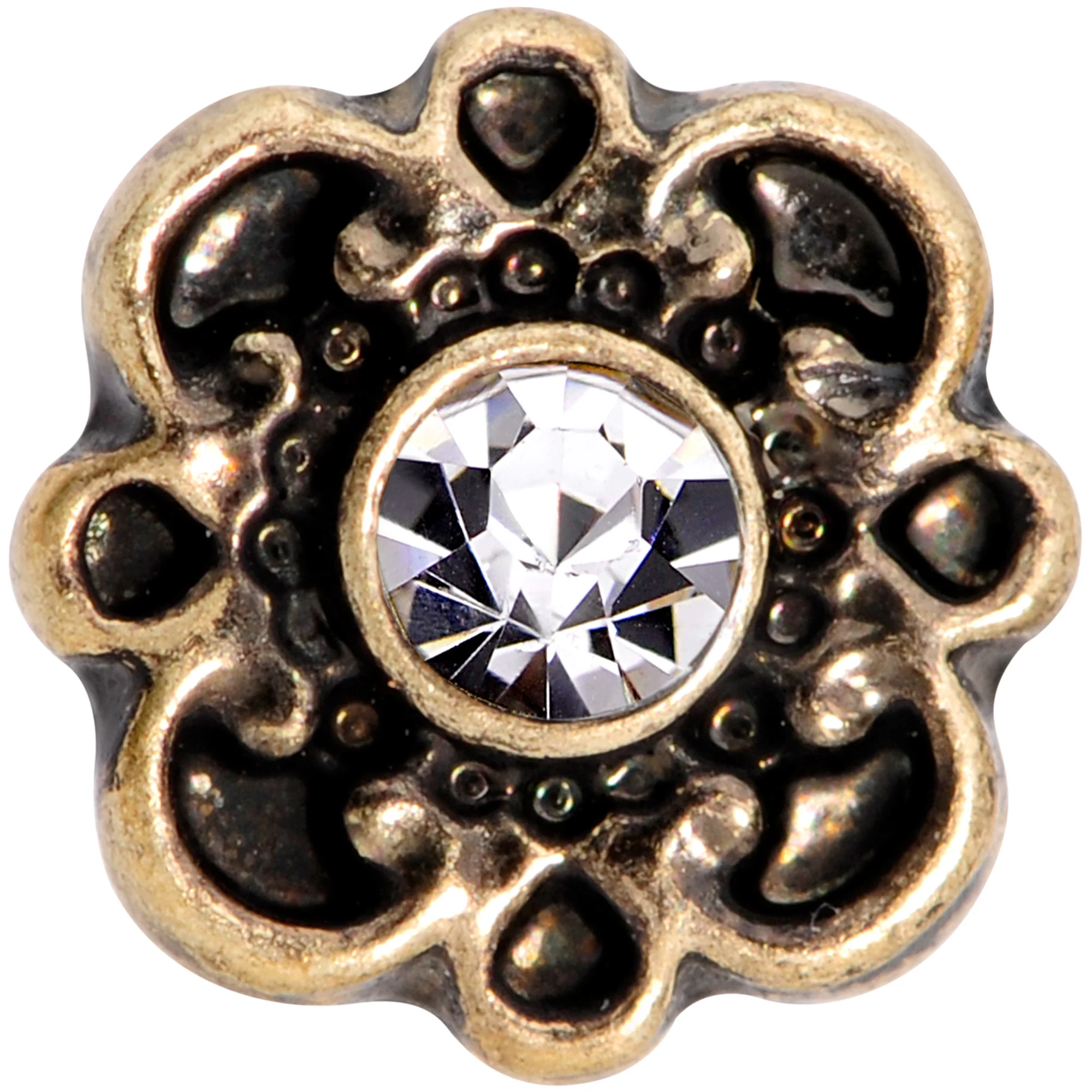 16G 1/4 Clear Gem Gold Tone Flower Emblem Tragus Cartilage Earring - Image 2